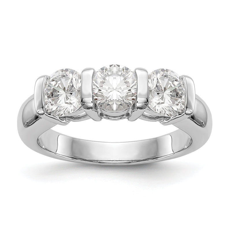 14K Weißgold Dreistein Diamant-Verlobungsring