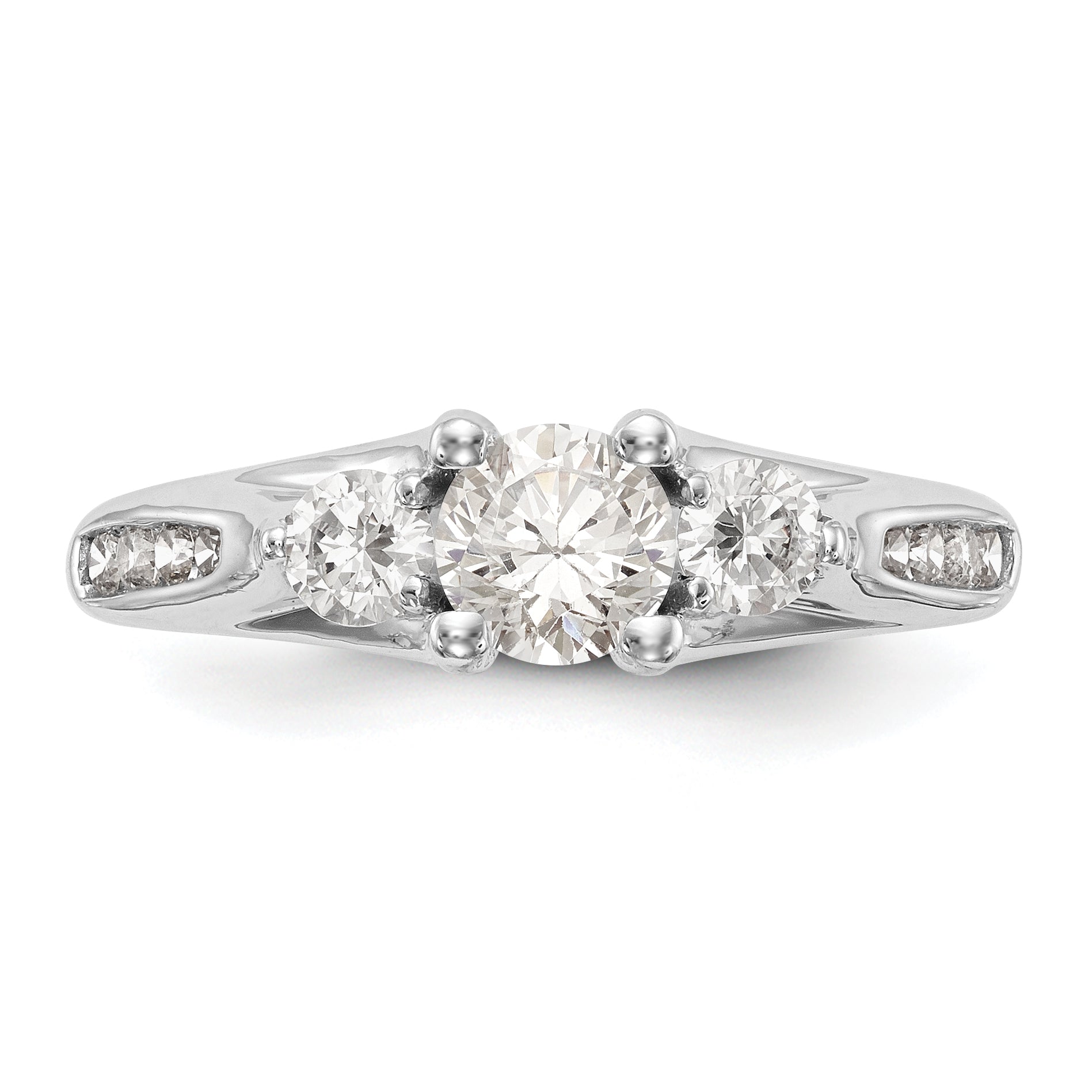 14K Weißgold Verlobungsring mit 3 simulierten Diamanten