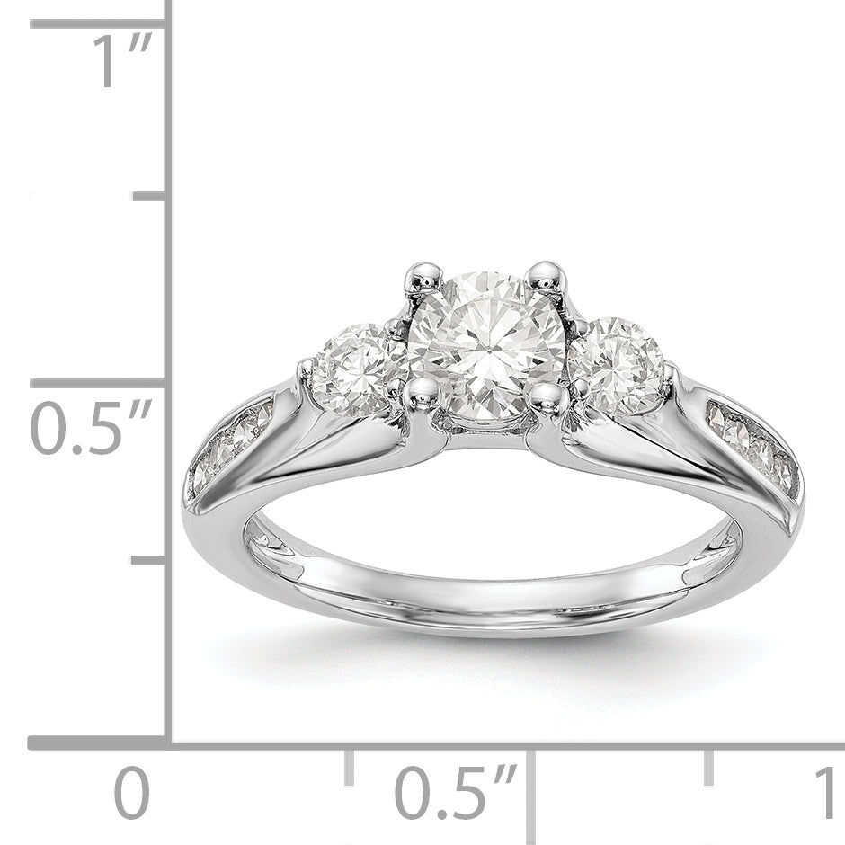 14K Weißgold Verlobungsring mit 3 simulierten Diamanten