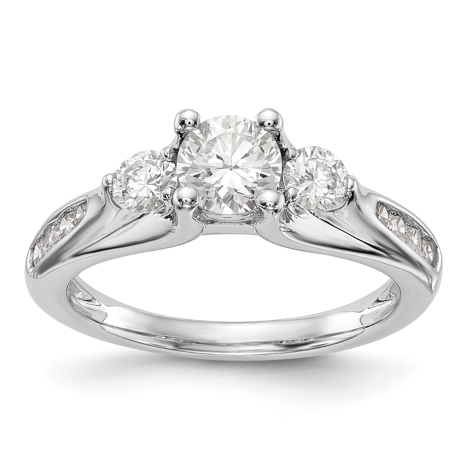 14K Weißgold Verlobungsring mit 3 simulierten Diamanten