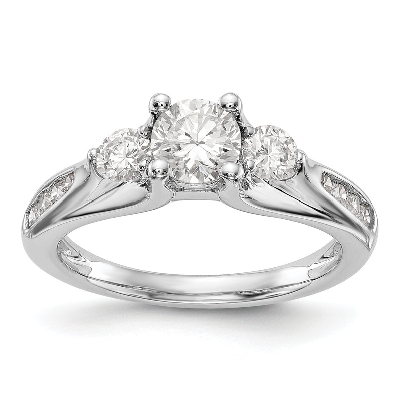14K Weißgold Verlobungsring mit 3 simulierten Diamanten