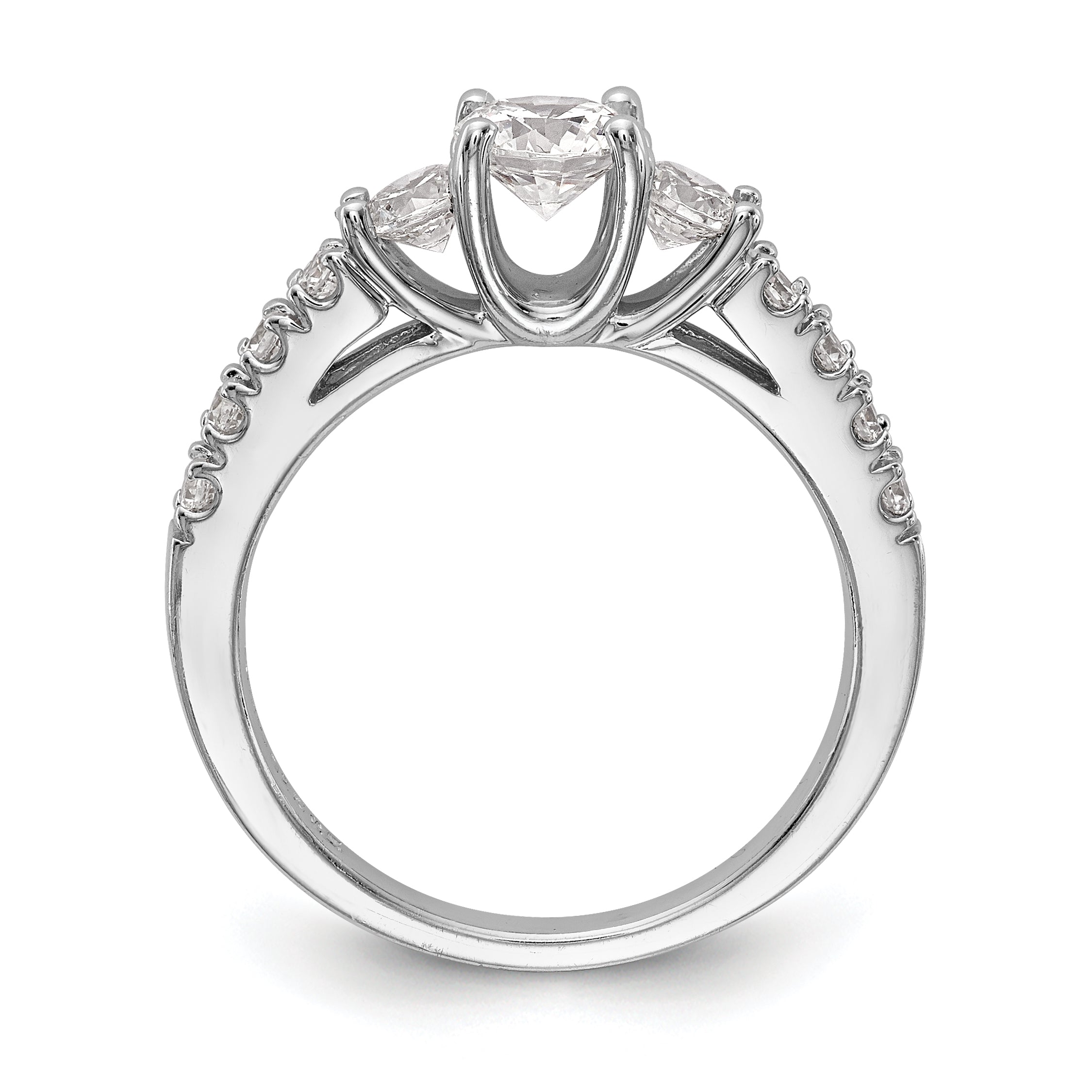 14K Weißgold Verlobungsring mit drei simulierten Diamanten