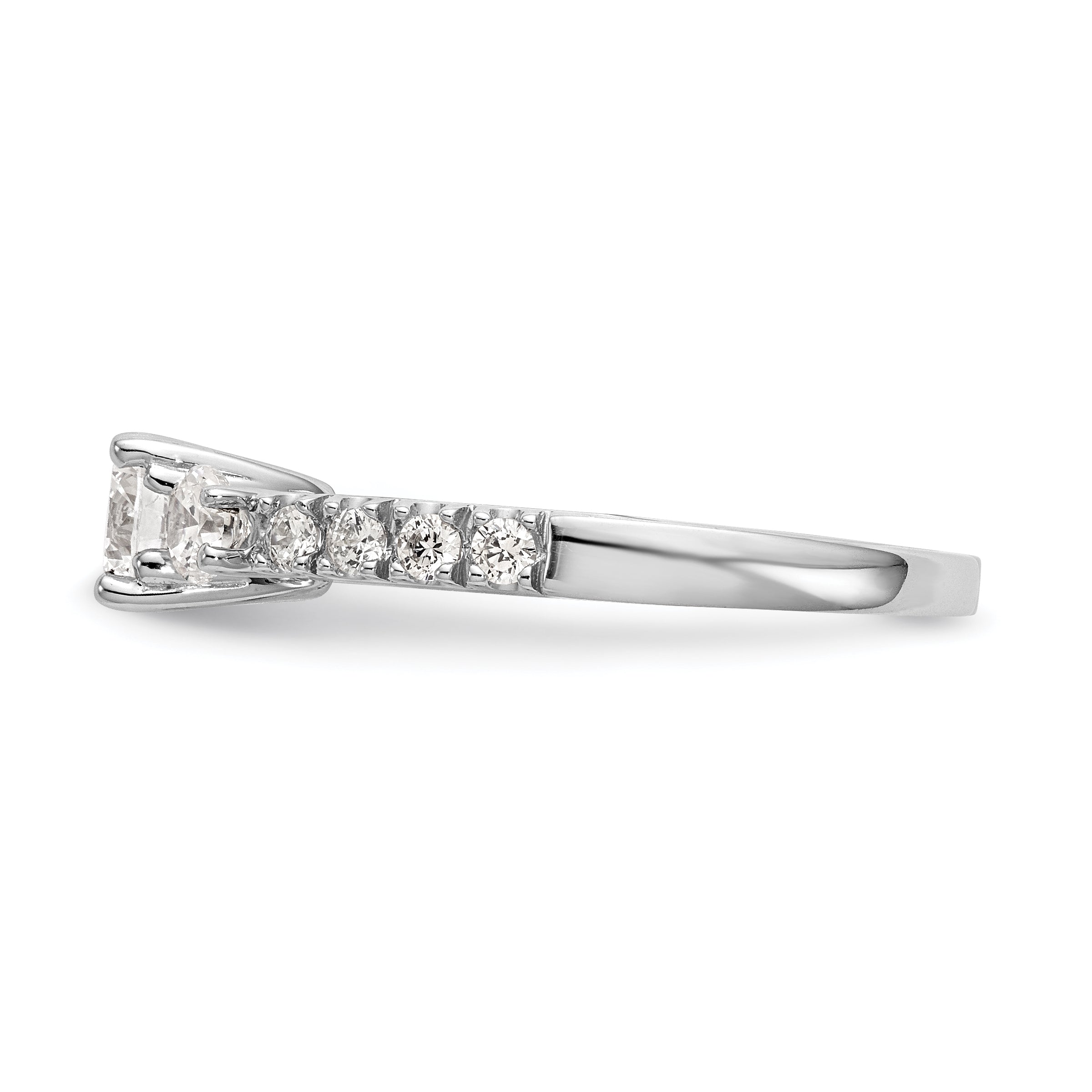 14K Weißgold Verlobungsring mit drei simulierten Diamanten