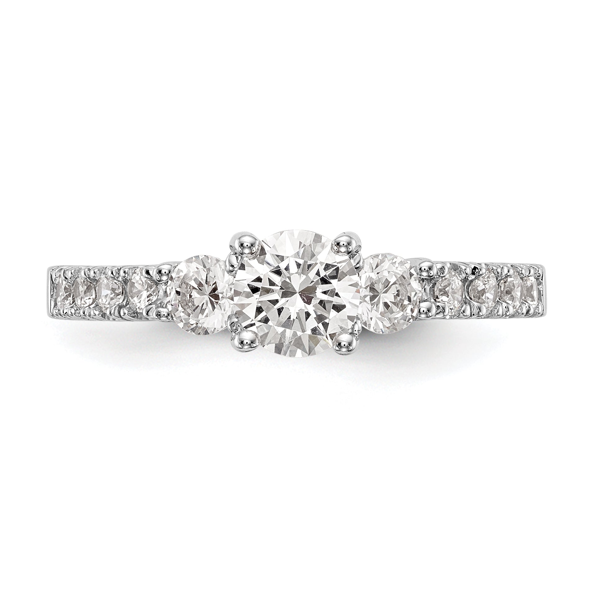 14K Weißgold Verlobungsring mit drei simulierten Diamanten