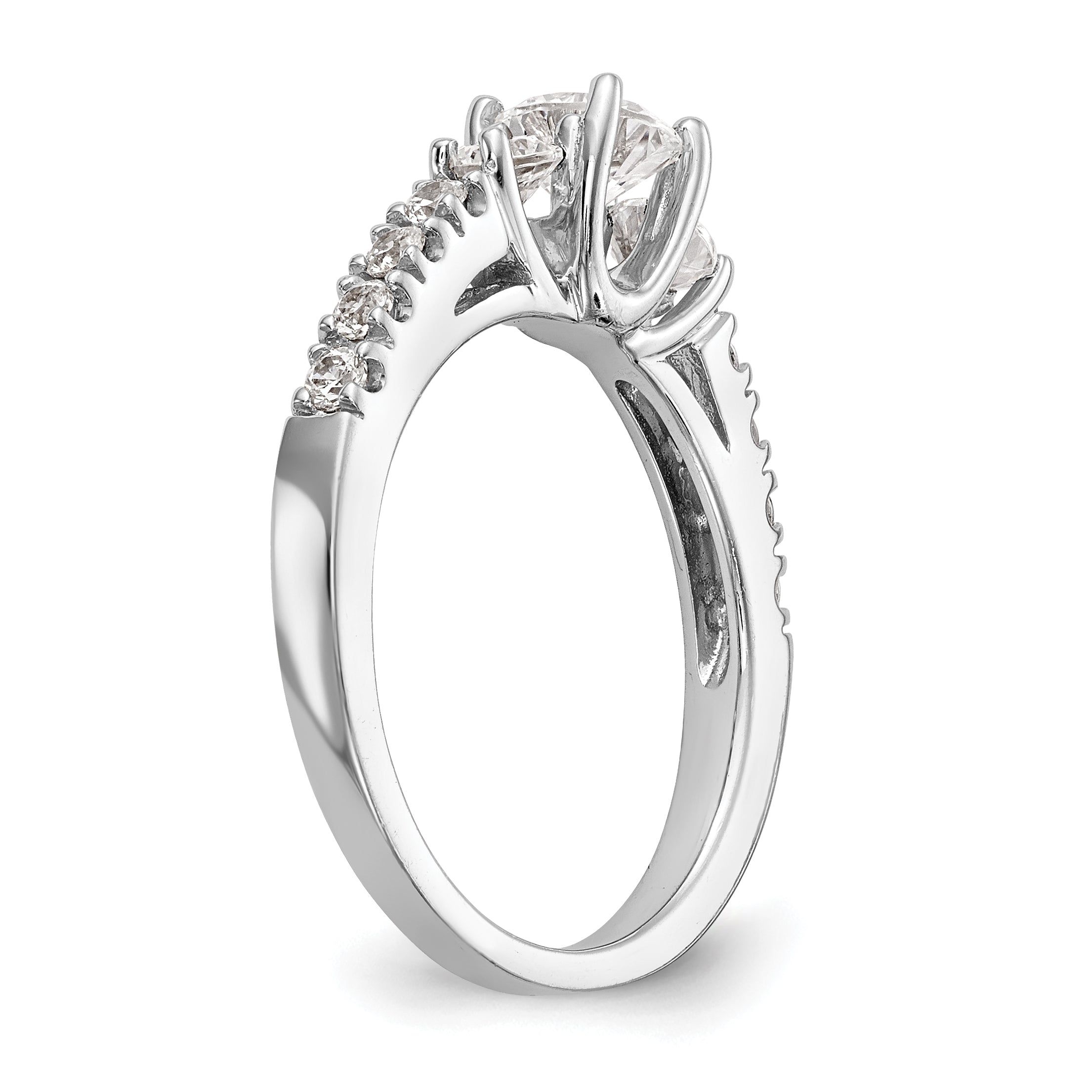 14K Weißgold Verlobungsring mit drei simulierten Diamanten