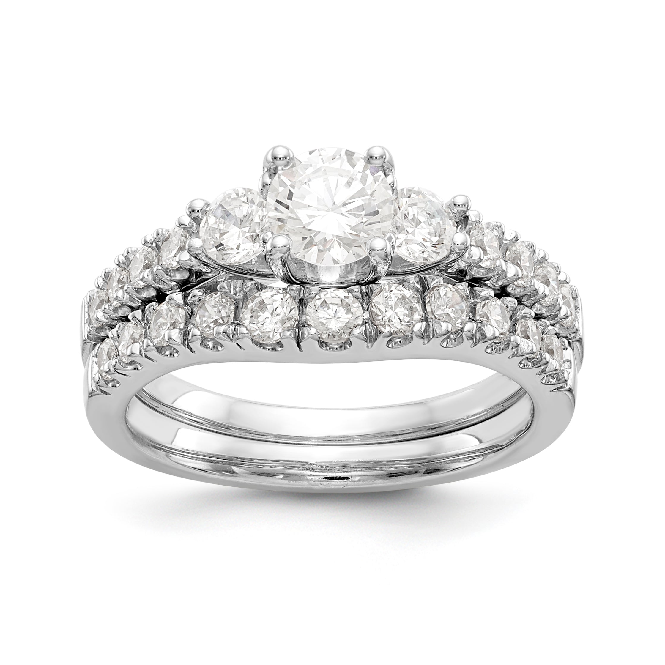 14K Weißgold Verlobungsring mit drei simulierten Diamanten