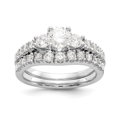 14K Weißgold Verlobungsring mit 3 simulierten Diamanten