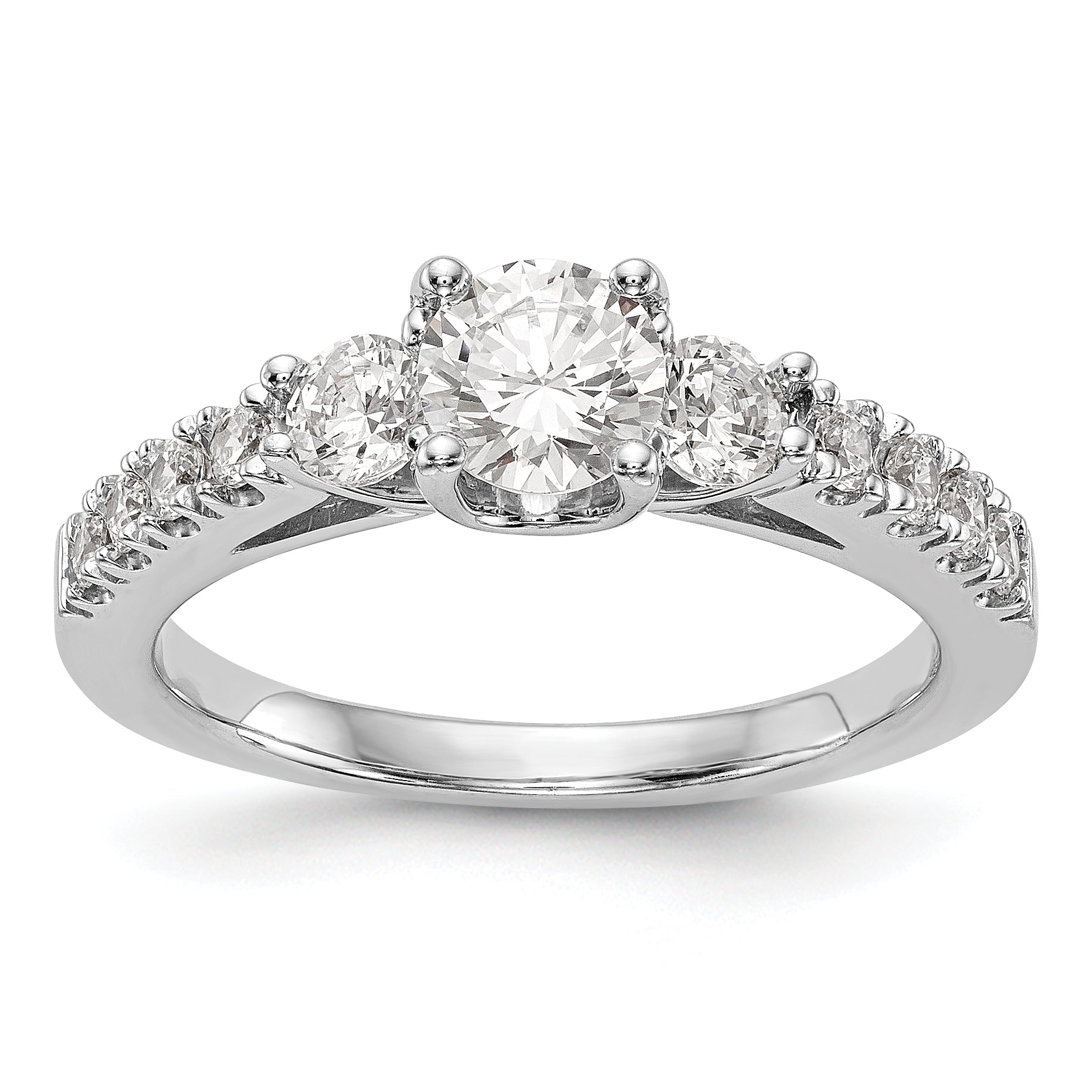 14K Weißgold Verlobungsring mit drei simulierten Diamanten