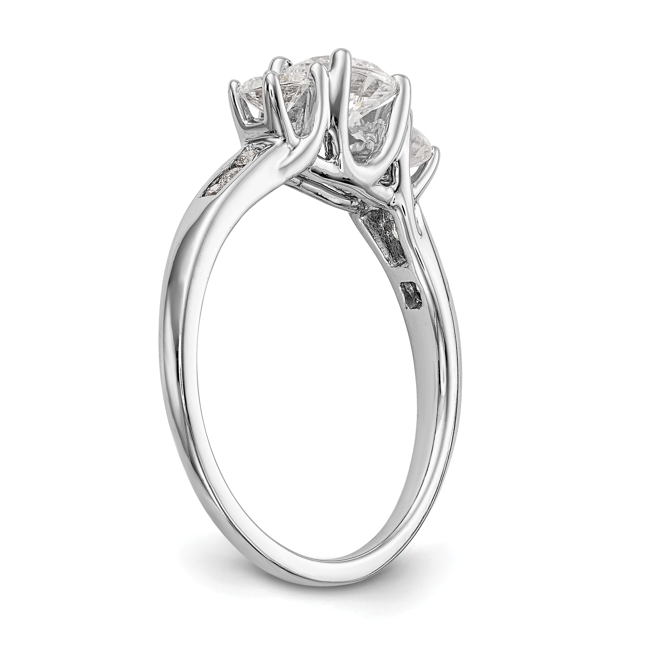 14K Weißgold Verlobungsring mit 3 simulierten Diamanten