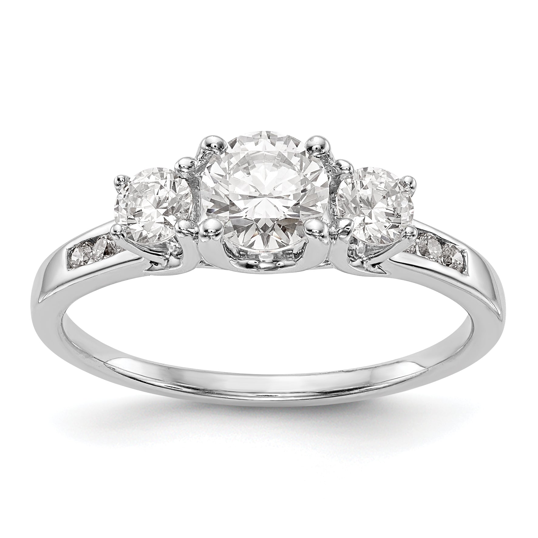 14K Weißgold Verlobungsring mit 3 simulierten Diamanten