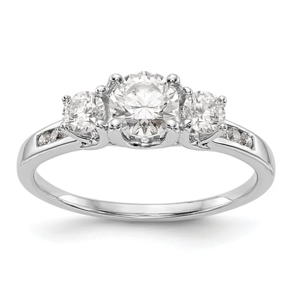 14K Weißgold Verlobungsring mit 3 simulierten Diamanten