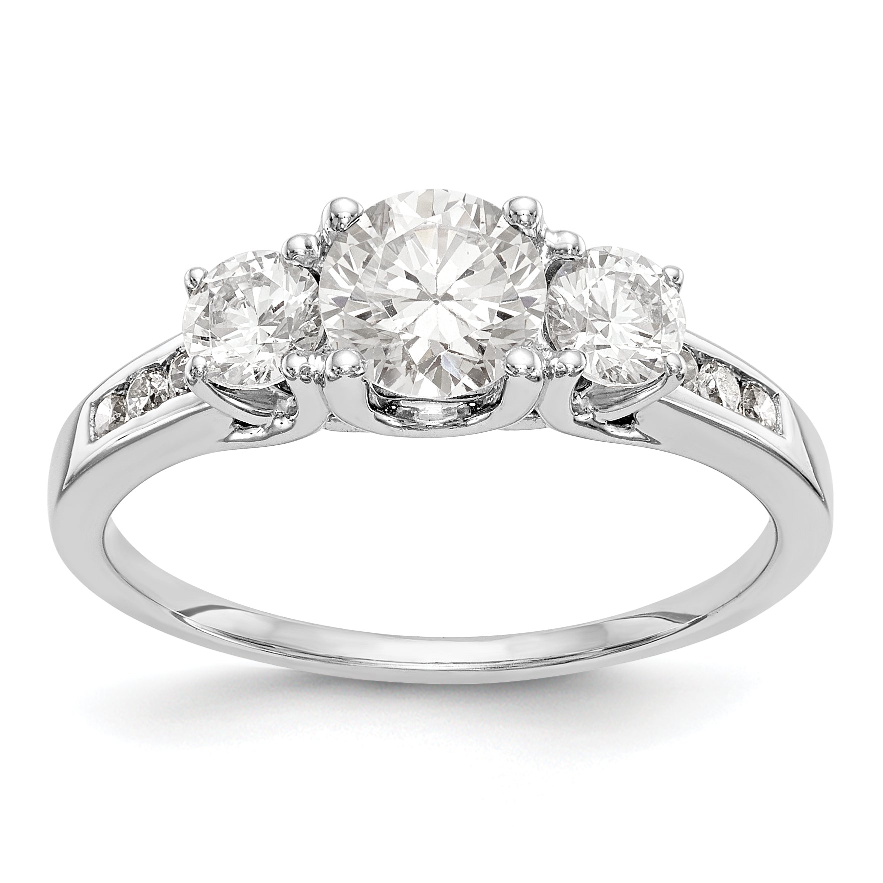 14K Weißgold Verlobungsring mit 3 simulierten Diamanten