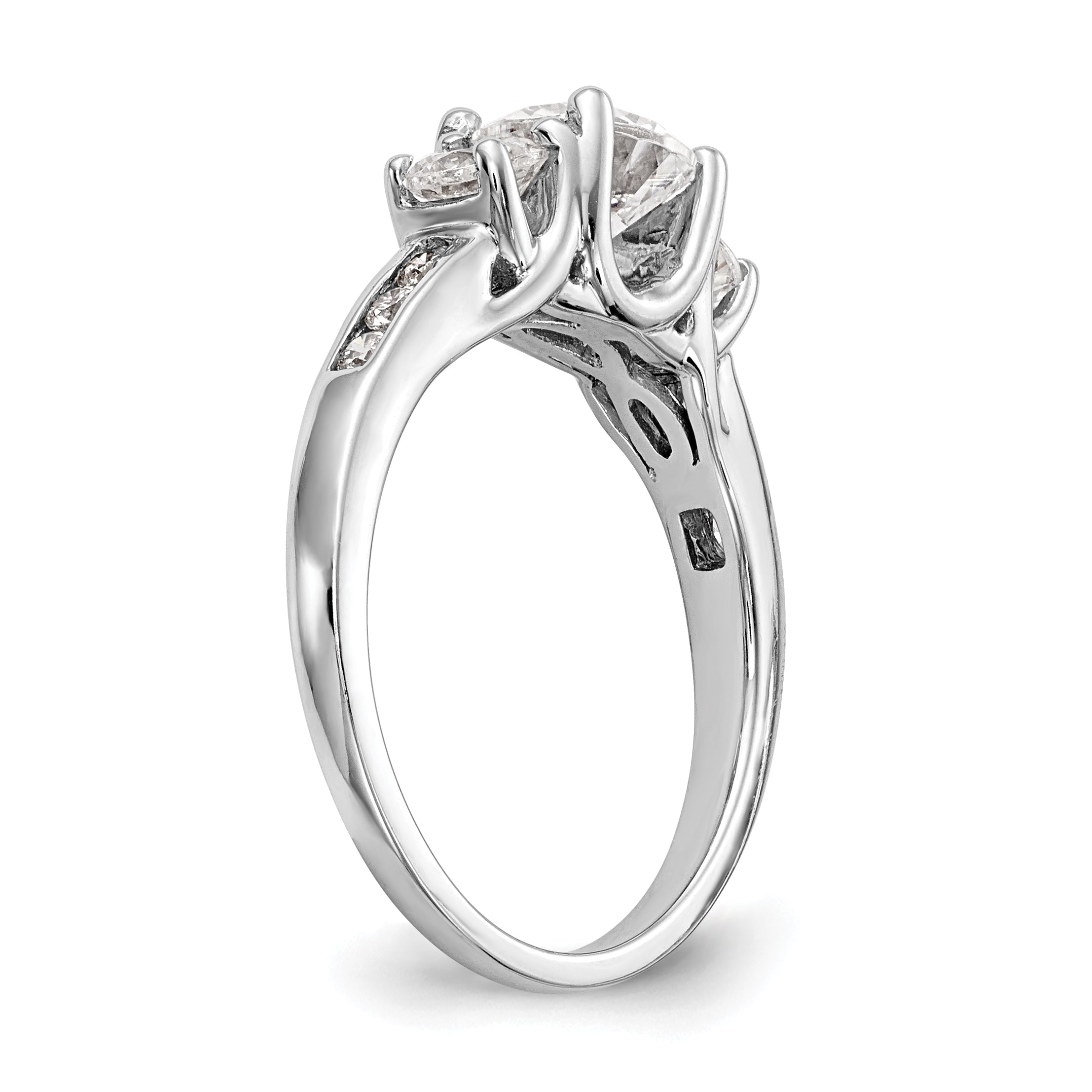 14K Weißgold Dreistein-Verlobungsring mit Diamantsimulanten