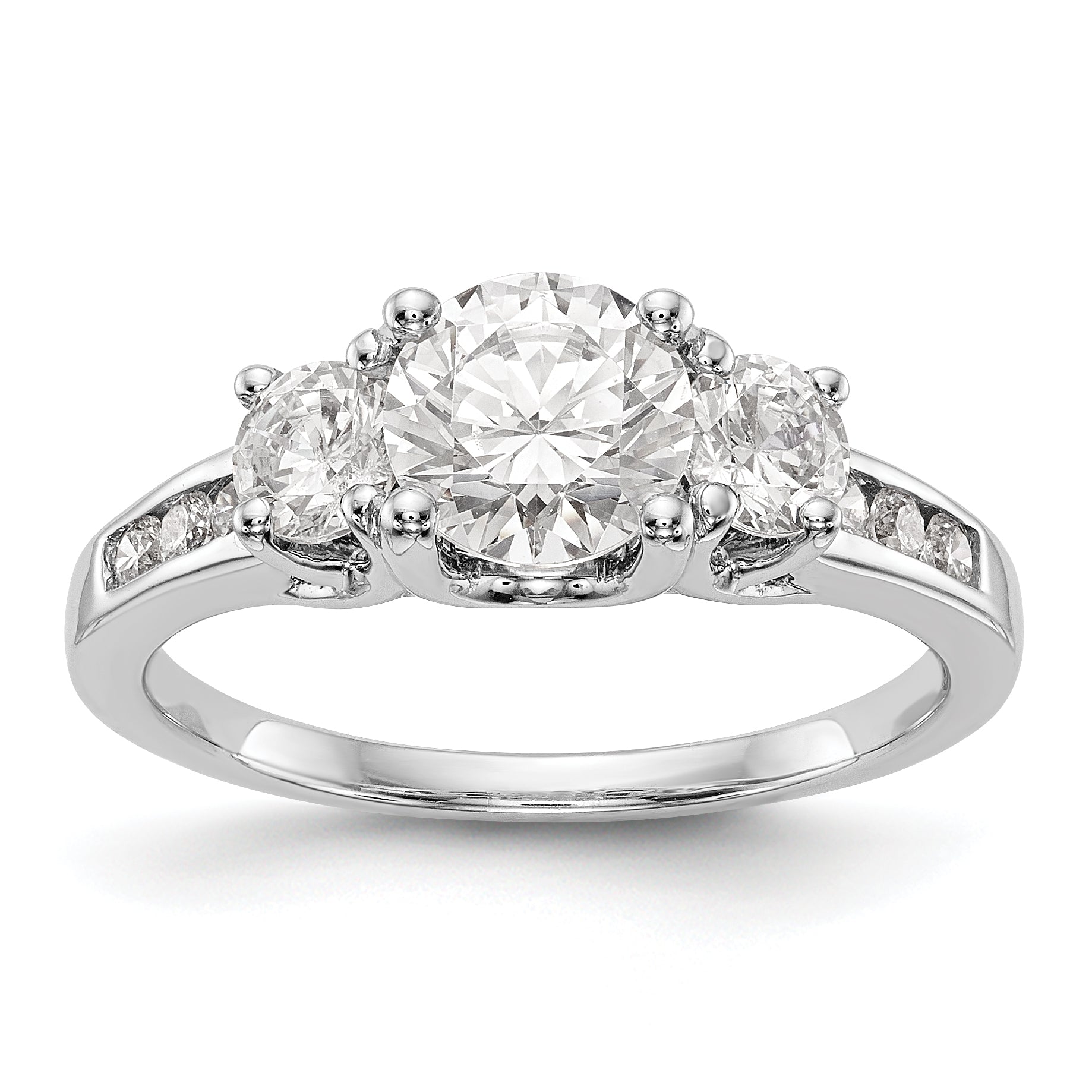 14K Weißgold Dreistein-Verlobungsring mit Diamantsimulanten