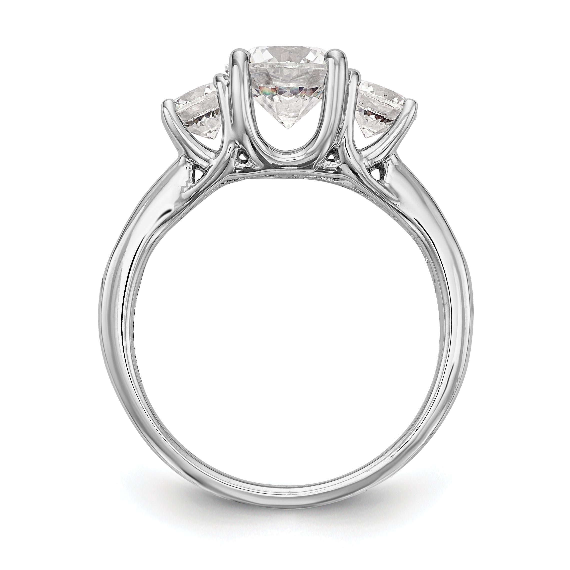 14K Weißgold Verlobungsring mit 3 simulierten Diamanten