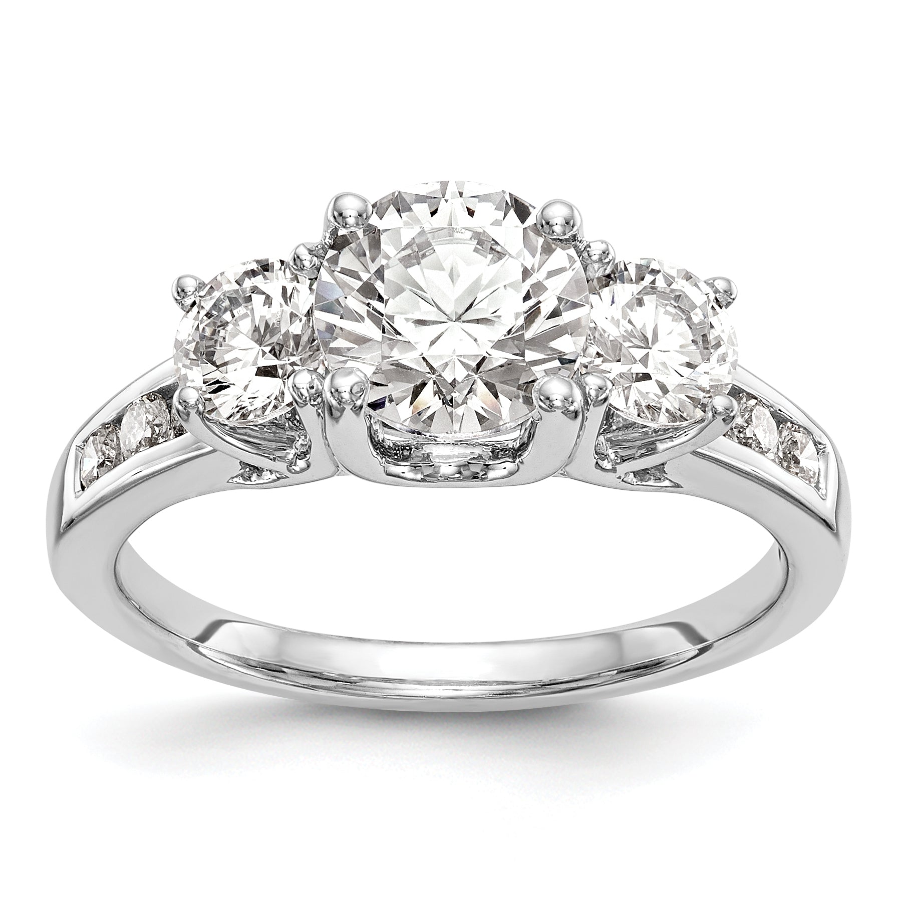 14K Weißgold Verlobungsring mit 3 simulierten Diamanten