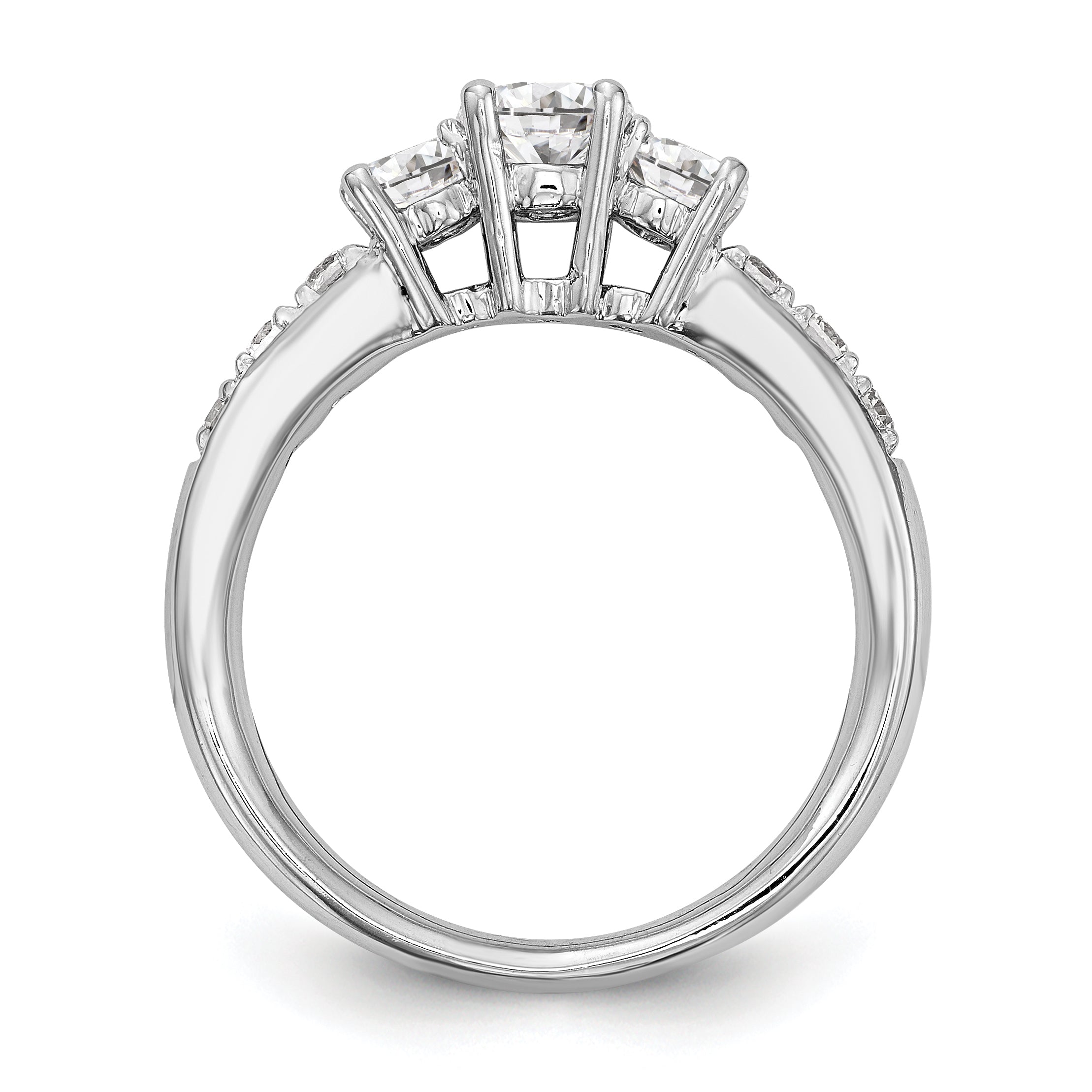 14K Weißgold Verlobungsring mit 3 simulierten Diamanten