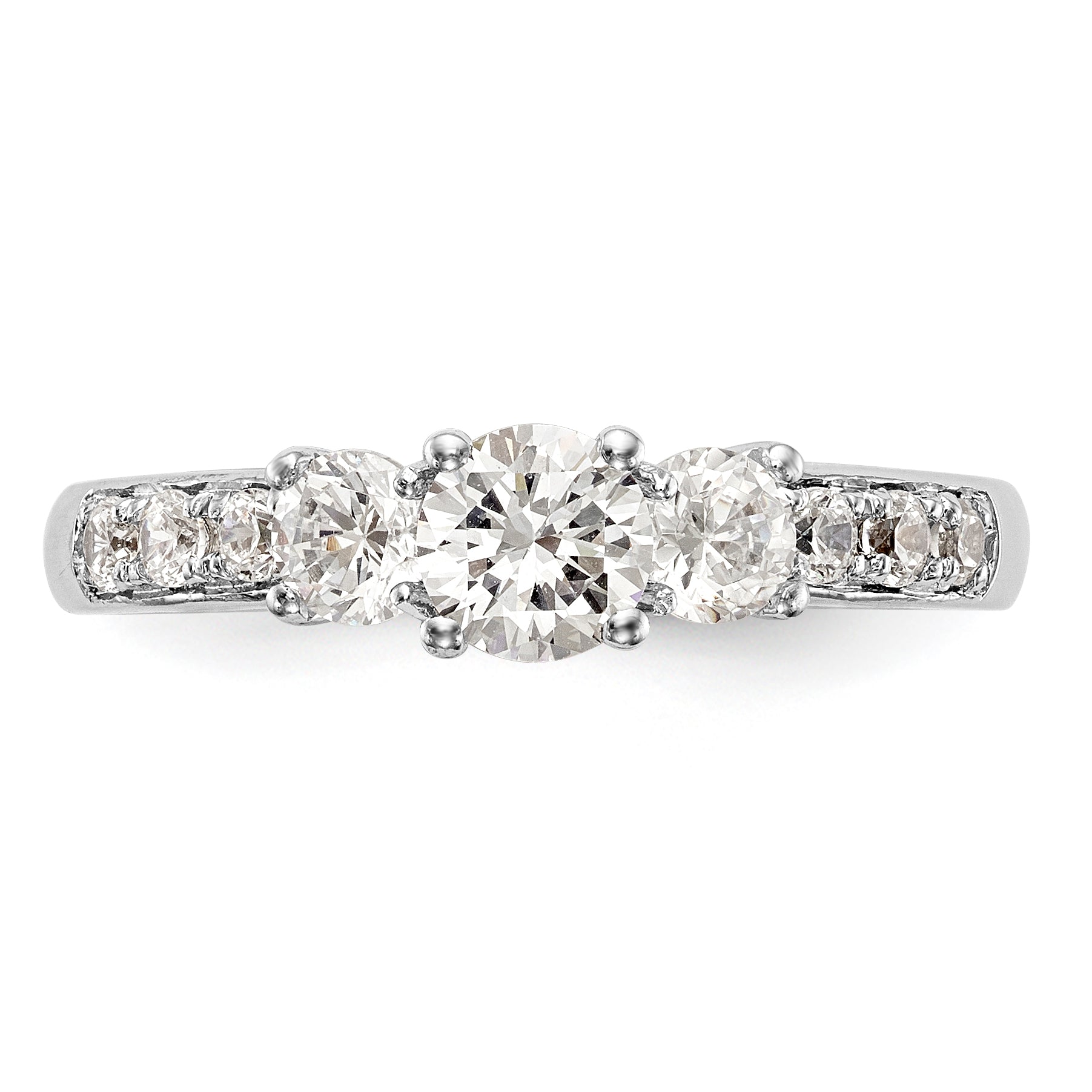 14K Weißgold Dreistein-Verlobungsring mit simuliertem Diamant