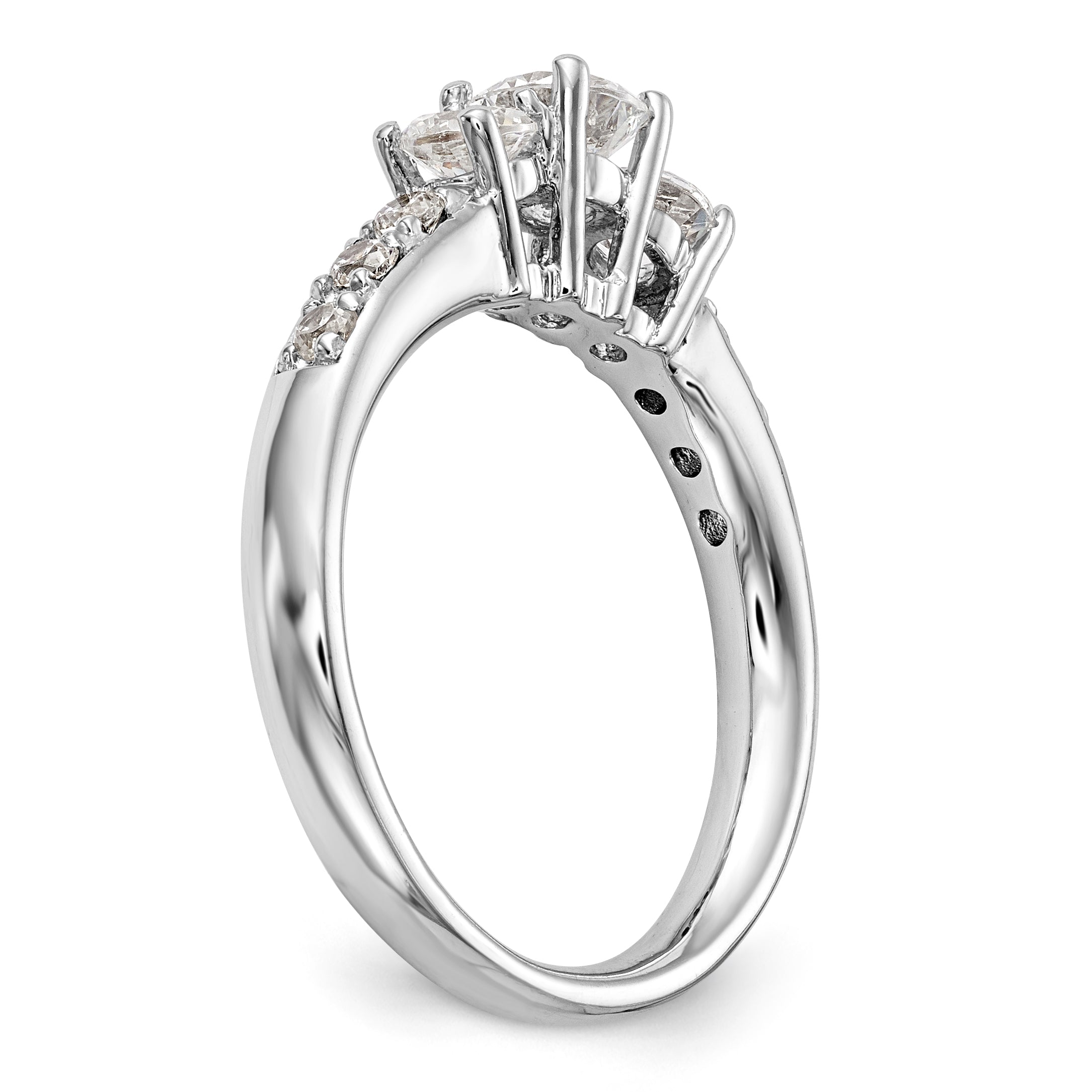 14K Weißgold Verlobungsring mit 3 simulierten Diamanten