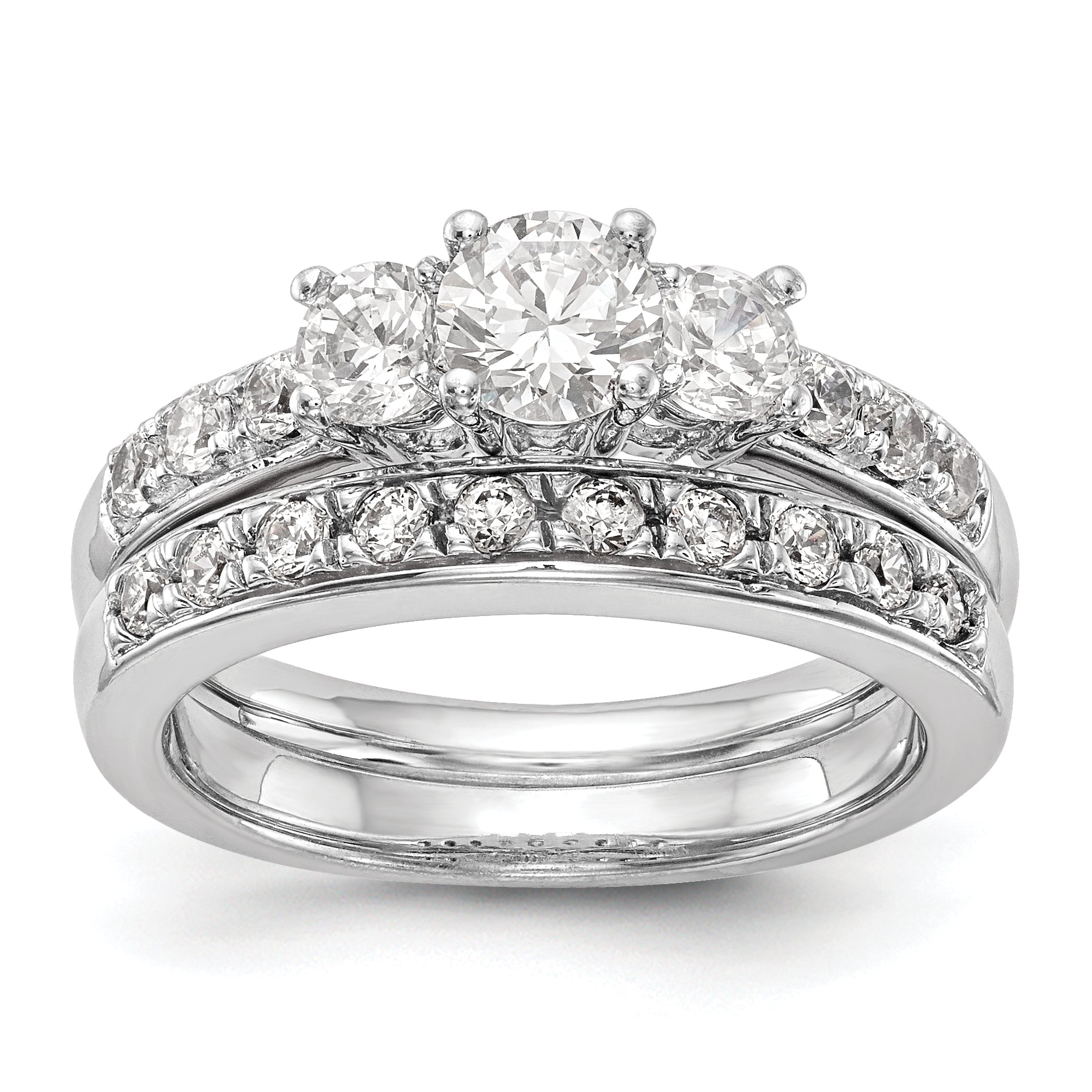 14K Weißgold Verlobungsring mit 3 simulierten Diamanten