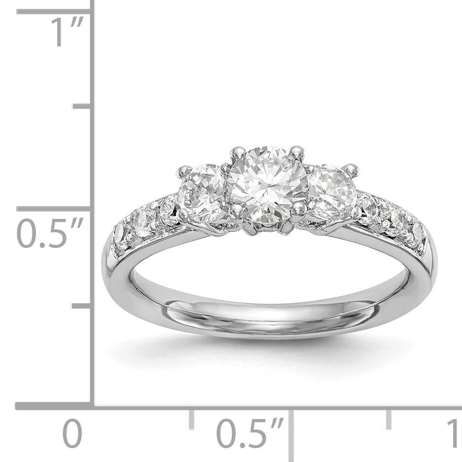 14K Weißgold Dreistein-Verlobungsring mit simuliertem Diamant