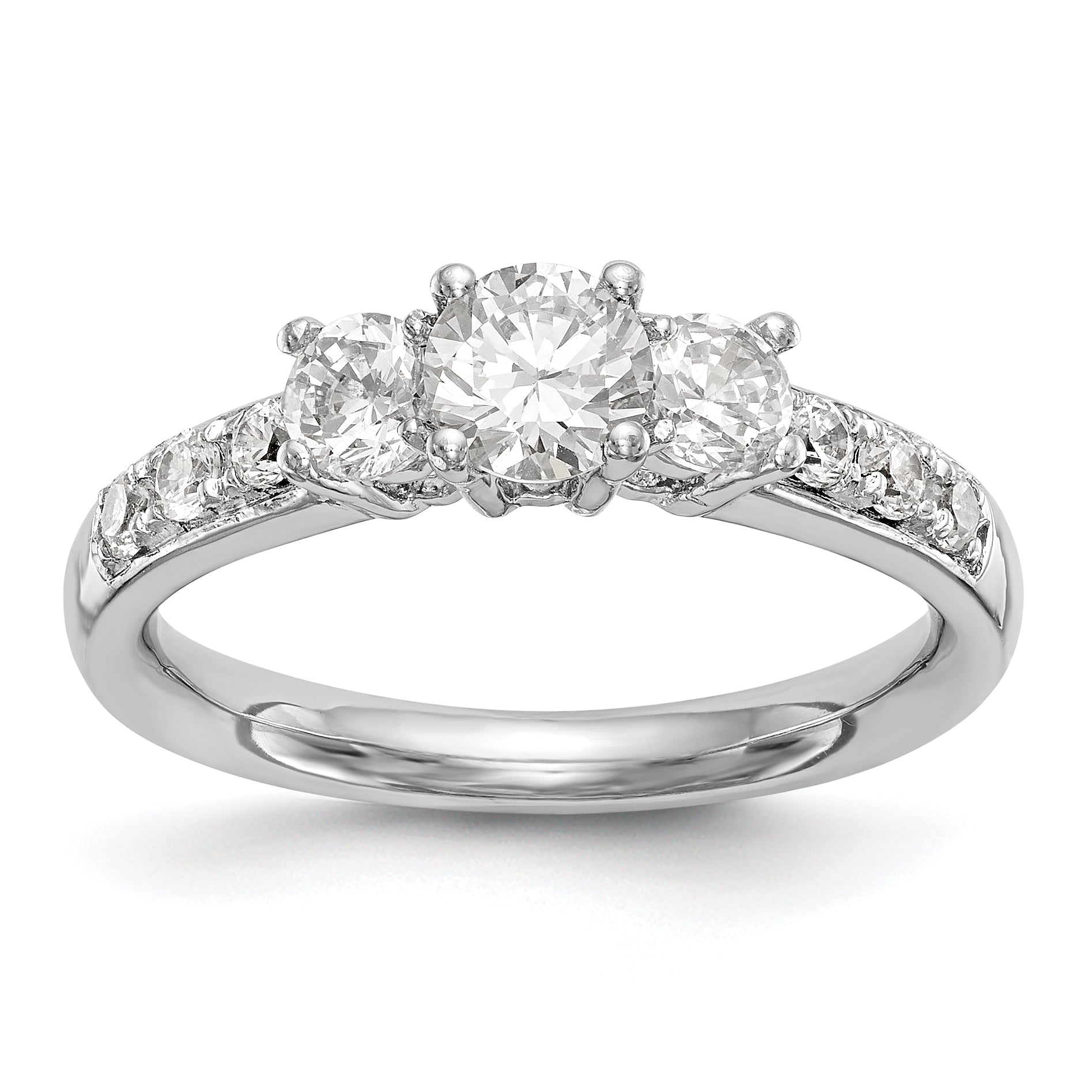 14K Weißgold Verlobungsring mit 3 simulierten Diamanten