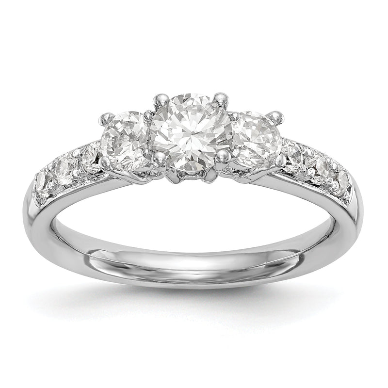 14K Weißgold Verlobungsring mit 3 simulierten Diamanten