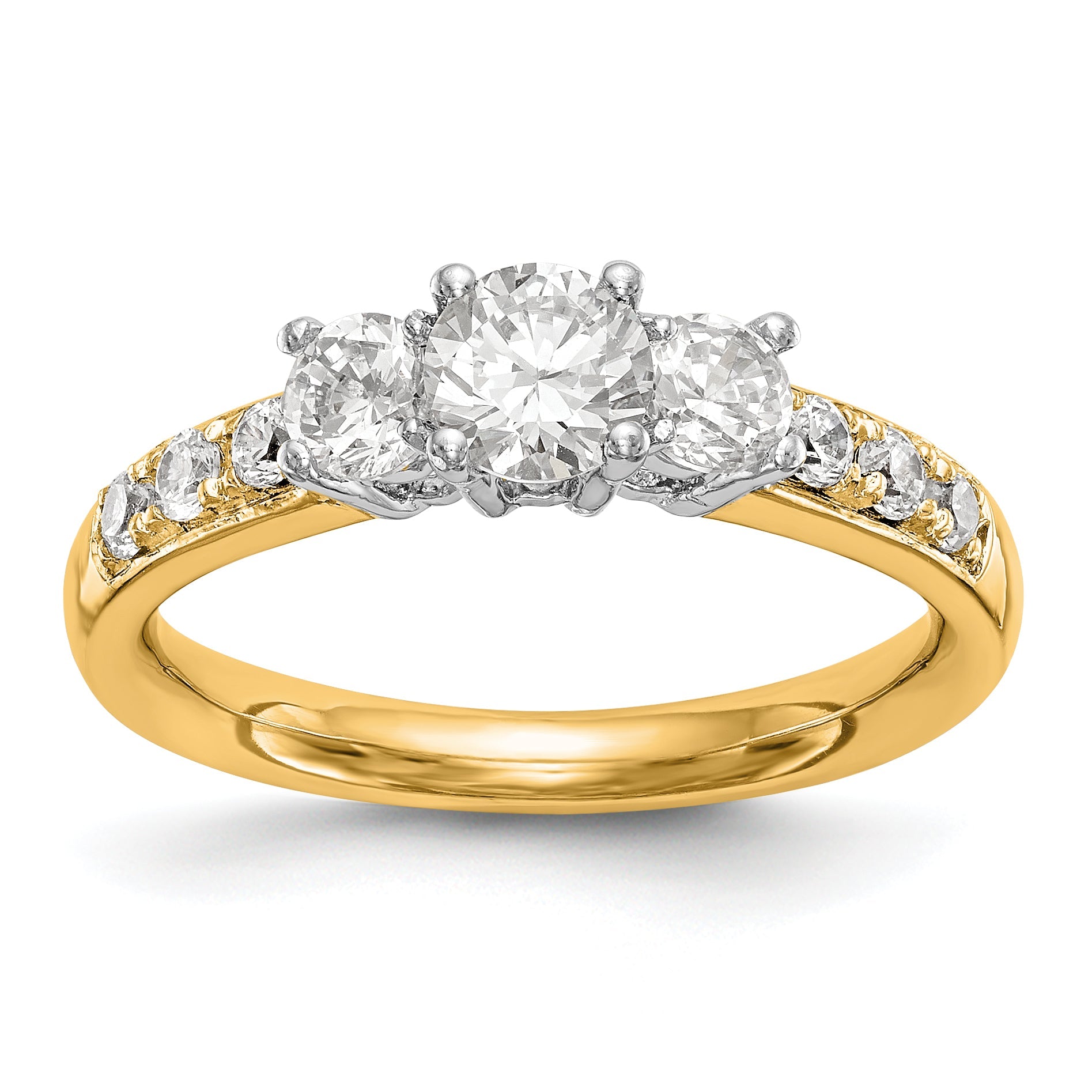 14K Bicolor Verlobungsring im Dreistein-Design mit Zirkonia