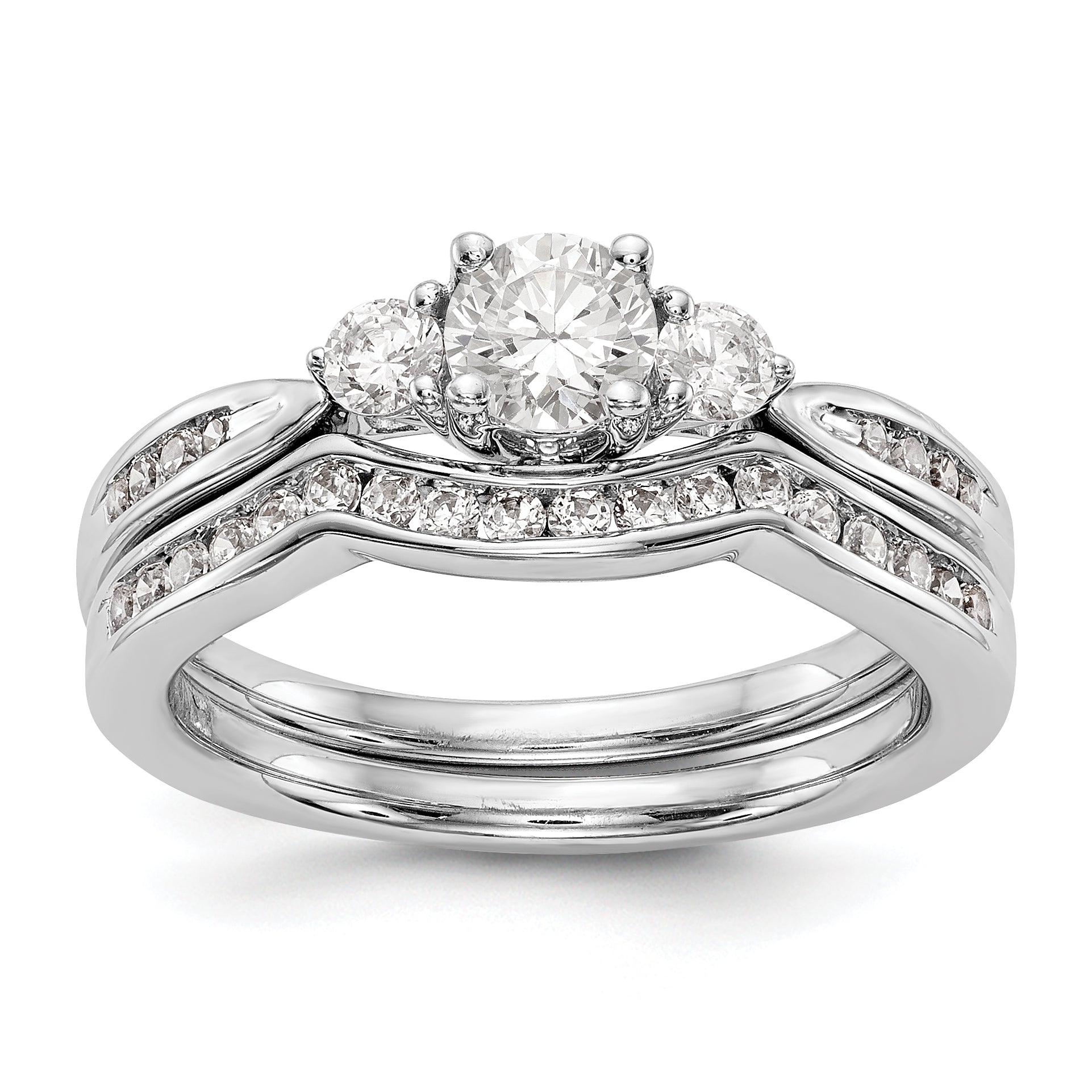 Verlobungsring aus 14K Weißgold mit 3 simulierten Diamanten