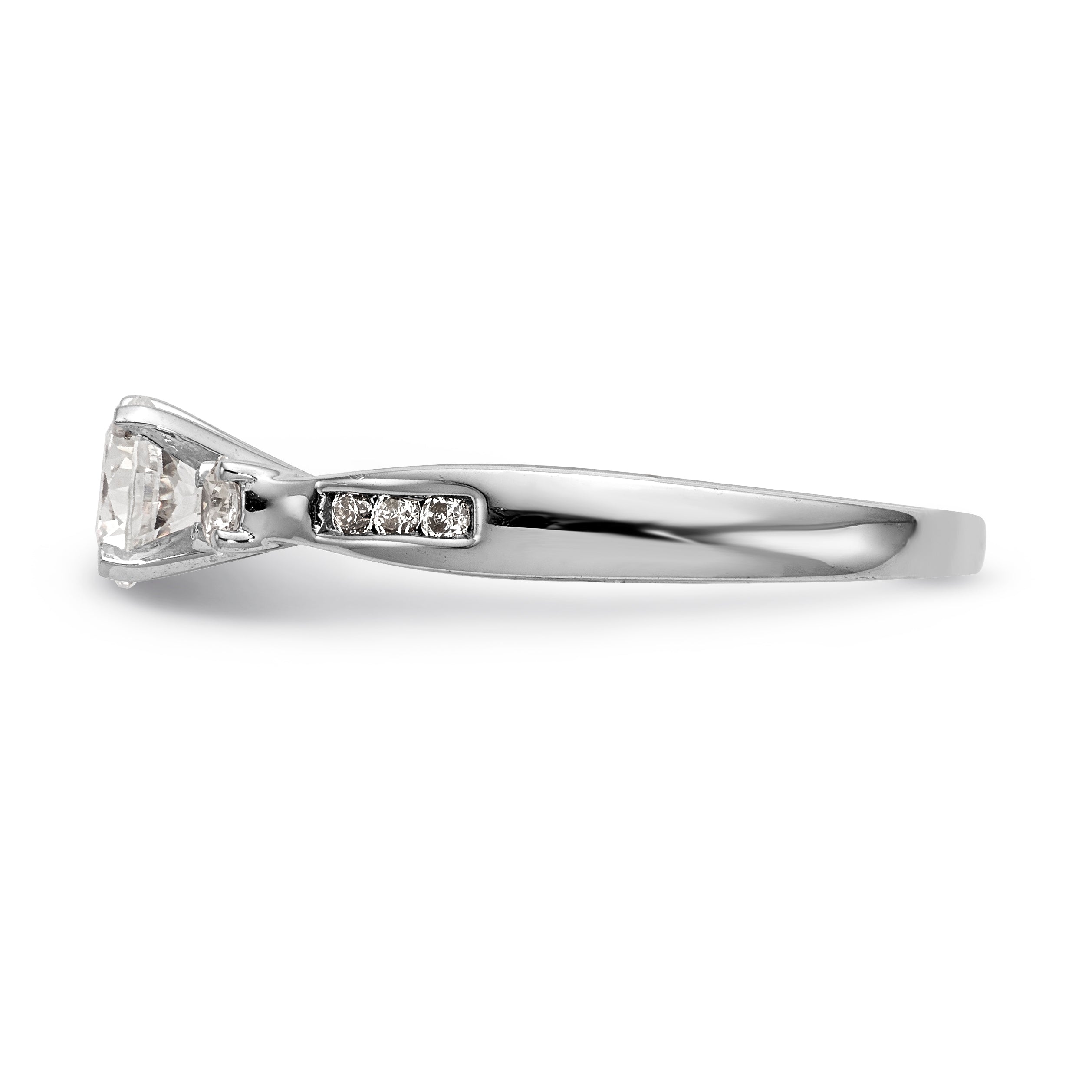14K Weißgold Dreistein-Verlobungsring mit simuliertem Diamant, Krappenfassung