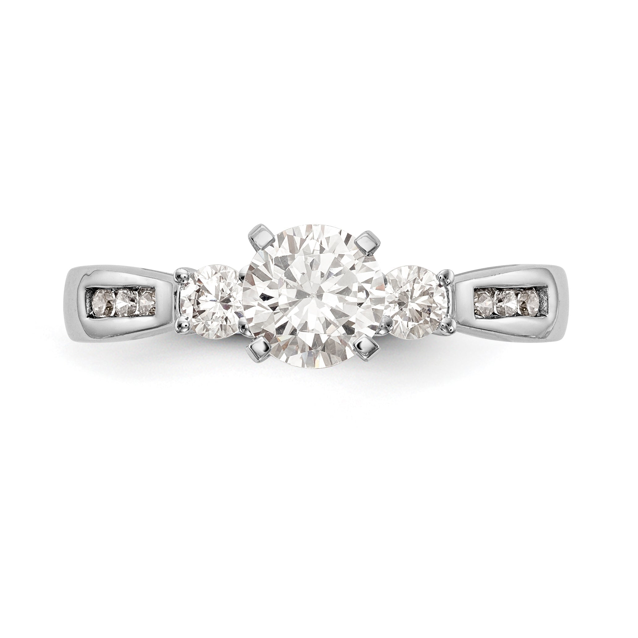 14K Weißgold Dreistein-Verlobungsring mit simuliertem Diamant, Krappenfassung
