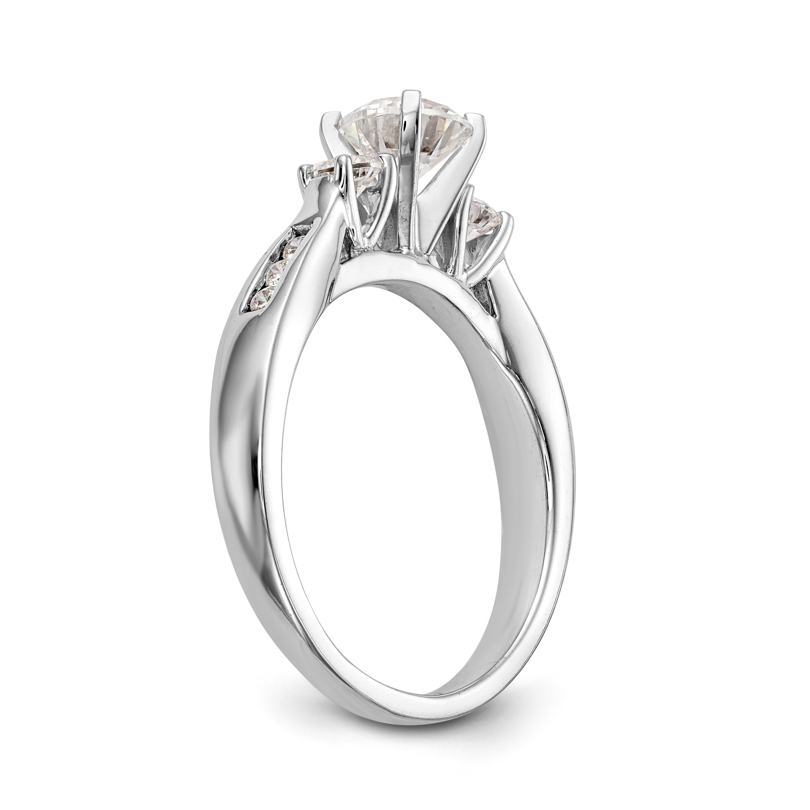 14K Weißgold Dreistein-Verlobungsring mit simuliertem Diamant, Krappenfassung
