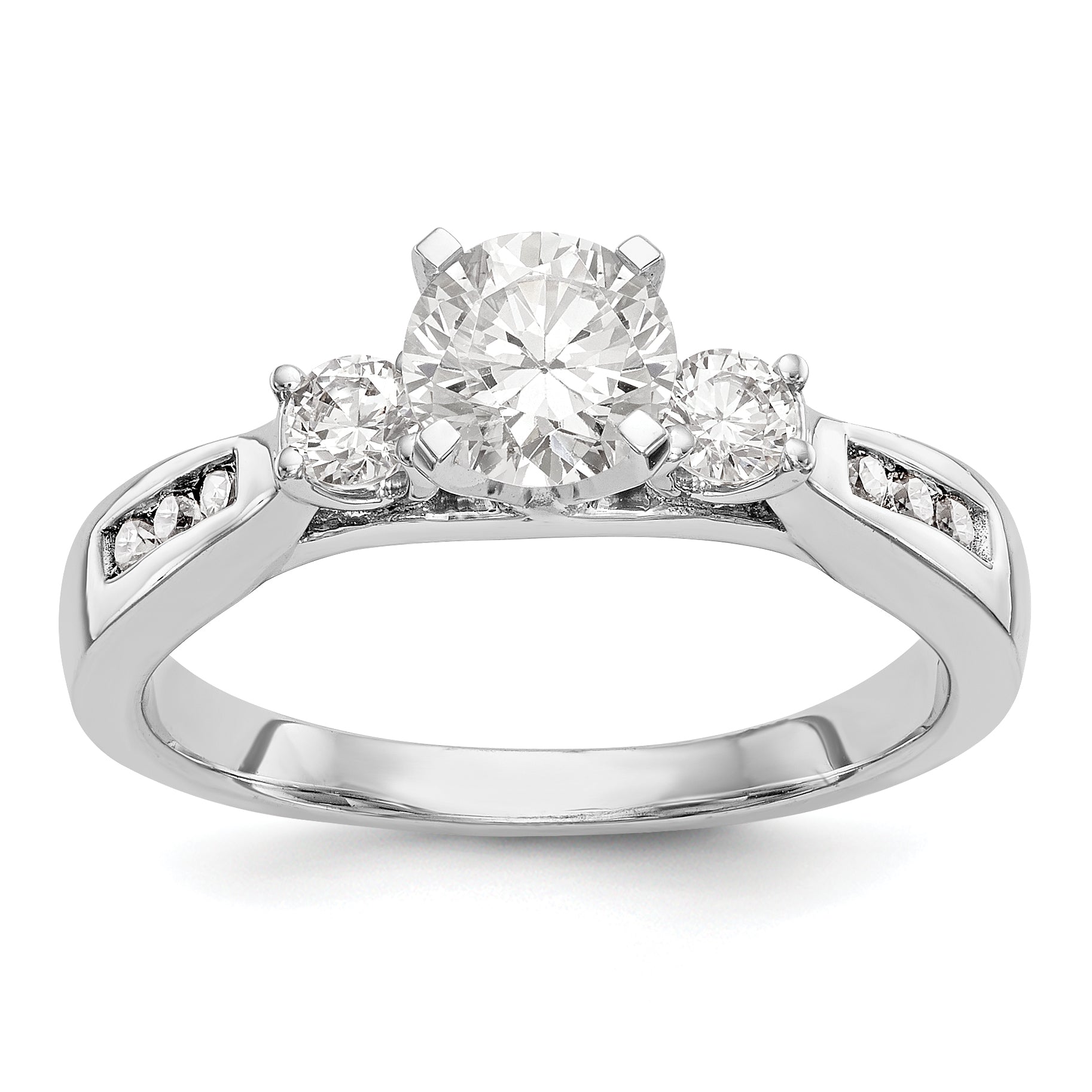 14K Weißgold Dreistein-Verlobungsring mit simuliertem Diamant, Krappenfassung