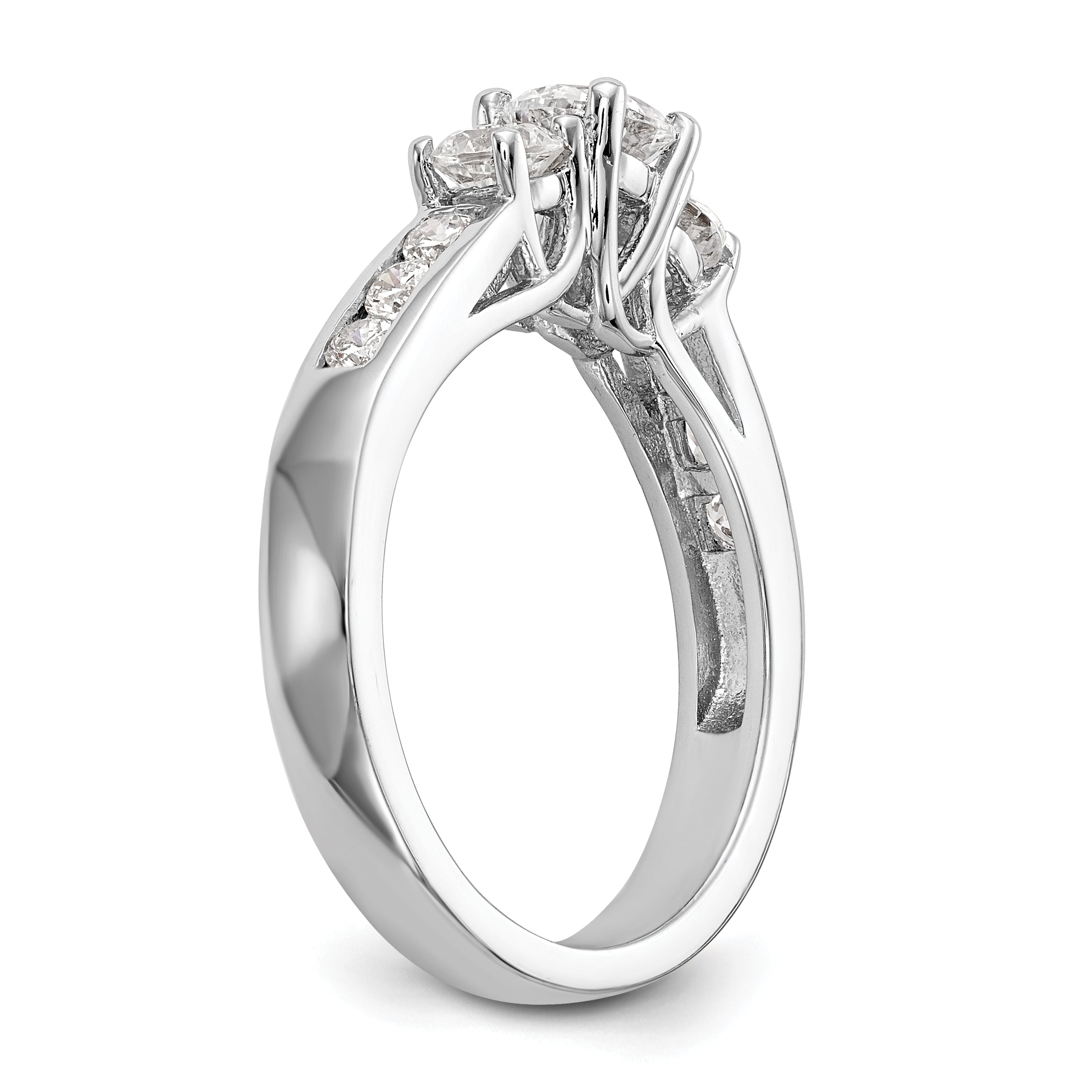 14K Weißgold Verlobungsring mit 3 simulierten Diamanten