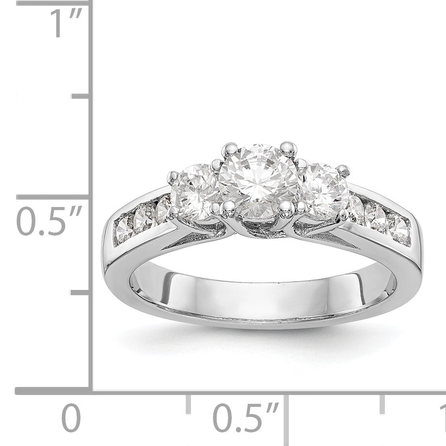 14K Weißgold Dreistein-Verlobungsring mit simulierten Diamanten