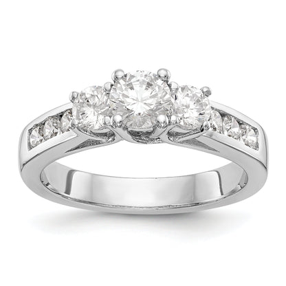 14K Weißgold Verlobungsring mit 3 simulierten Diamanten