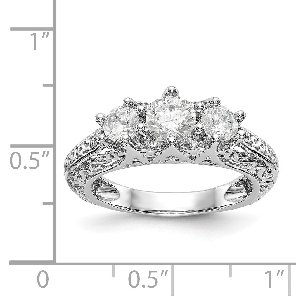 585 Weißgold Verlobungsring mit 3 simulierten Diamanten