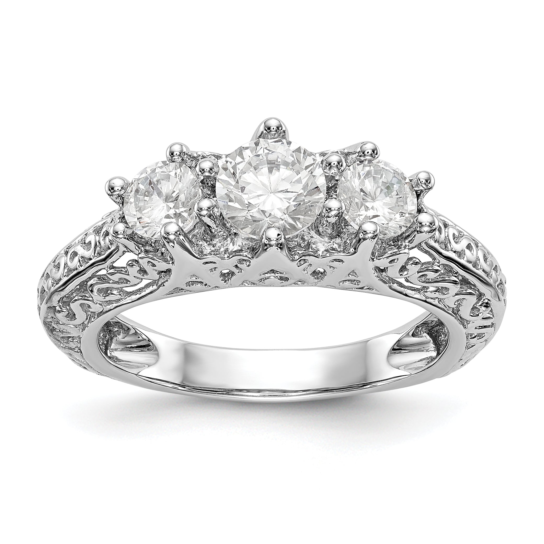 585 Weißgold Verlobungsring mit 3 simulierten Diamanten