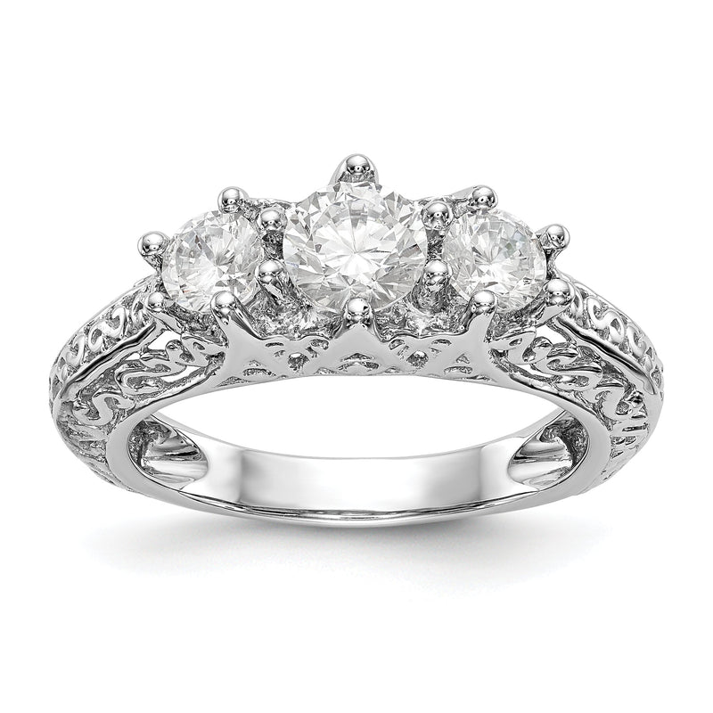 585 Weißgold Verlobungsring mit 3 simulierten Diamanten