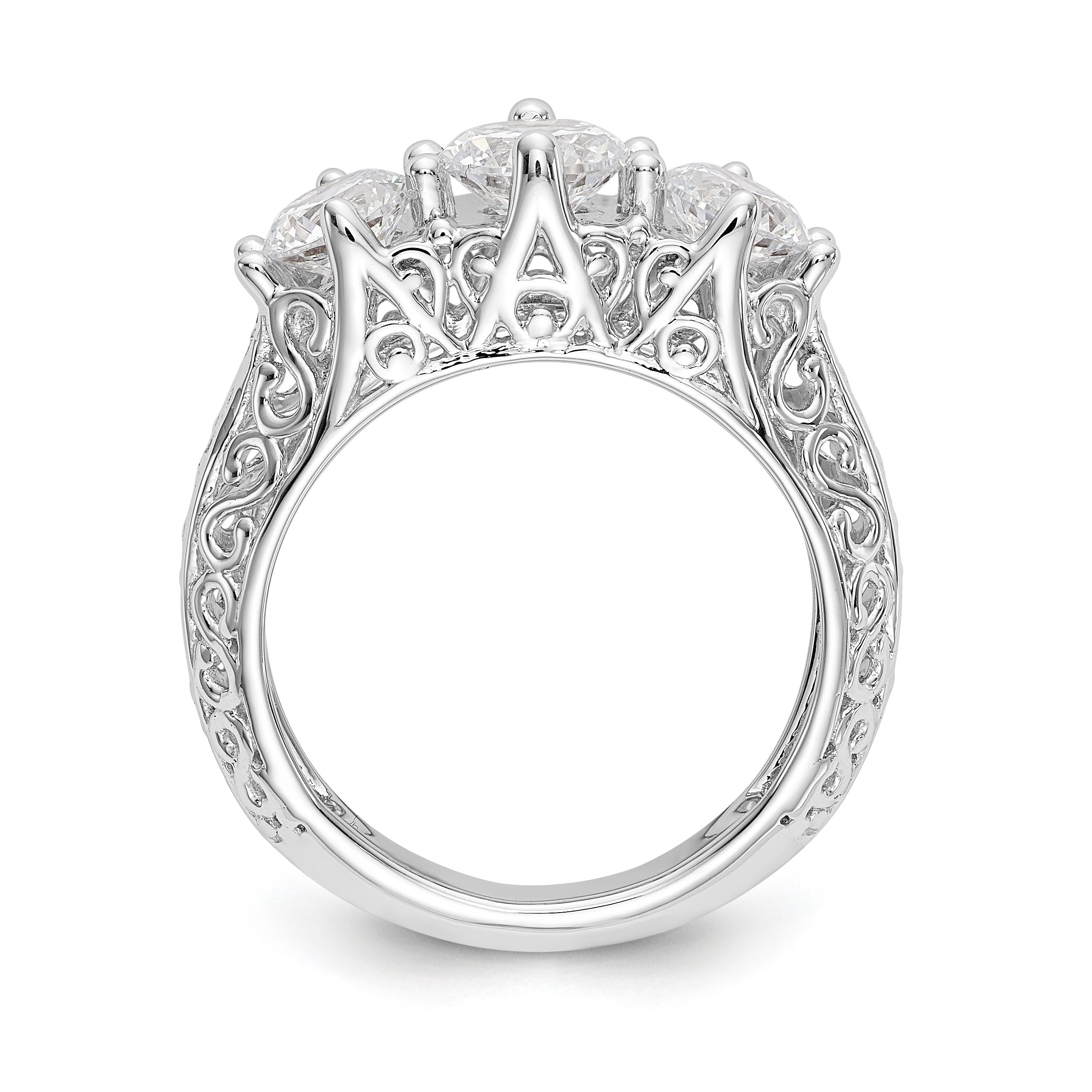 14K Weißgold Verlobungsring mit 3 simulierten Diamanten