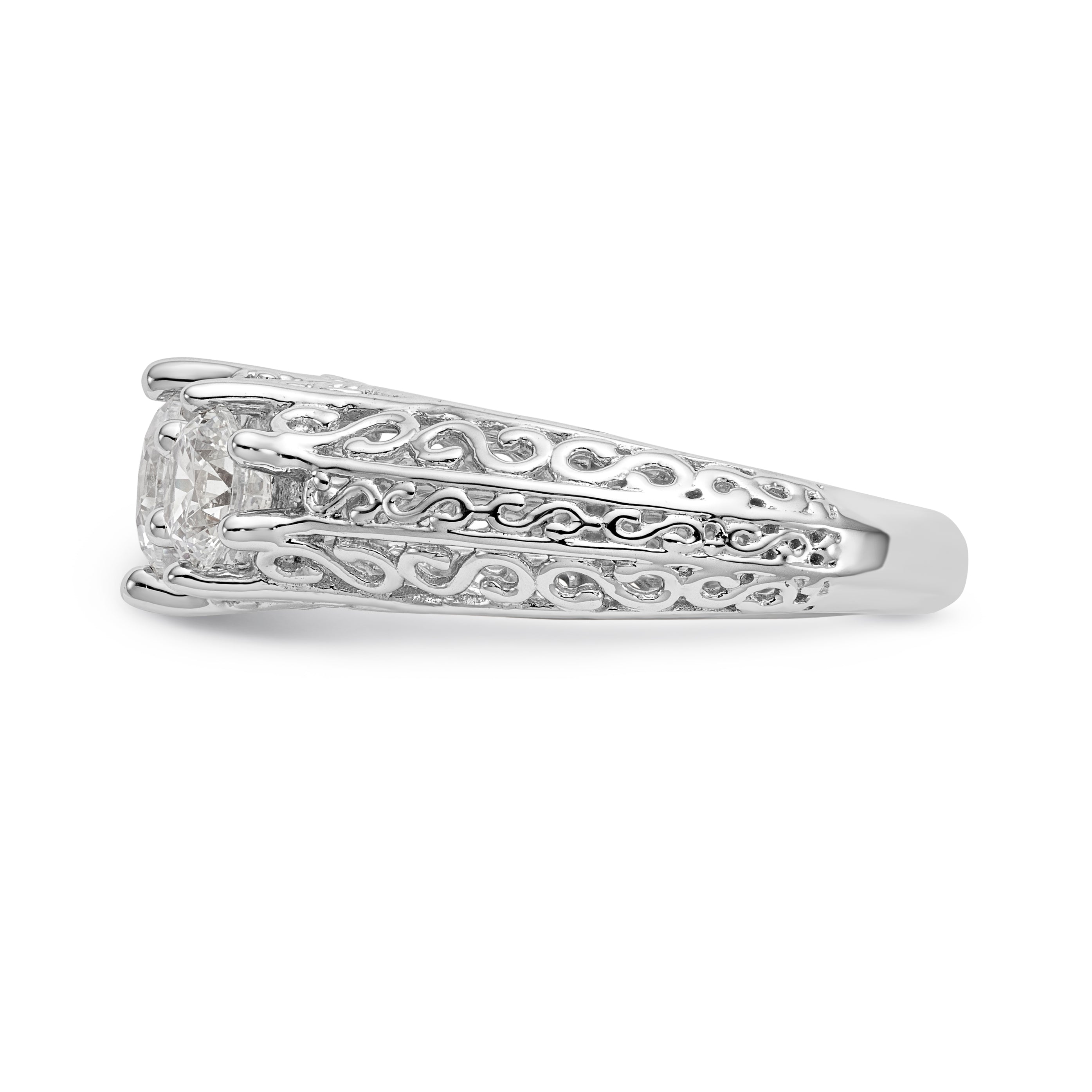 14K Weißgold Verlobungsring mit 3 simulierten Diamanten