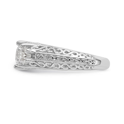 14K Weißgold Verlobungsring mit 3 simulierten Diamanten