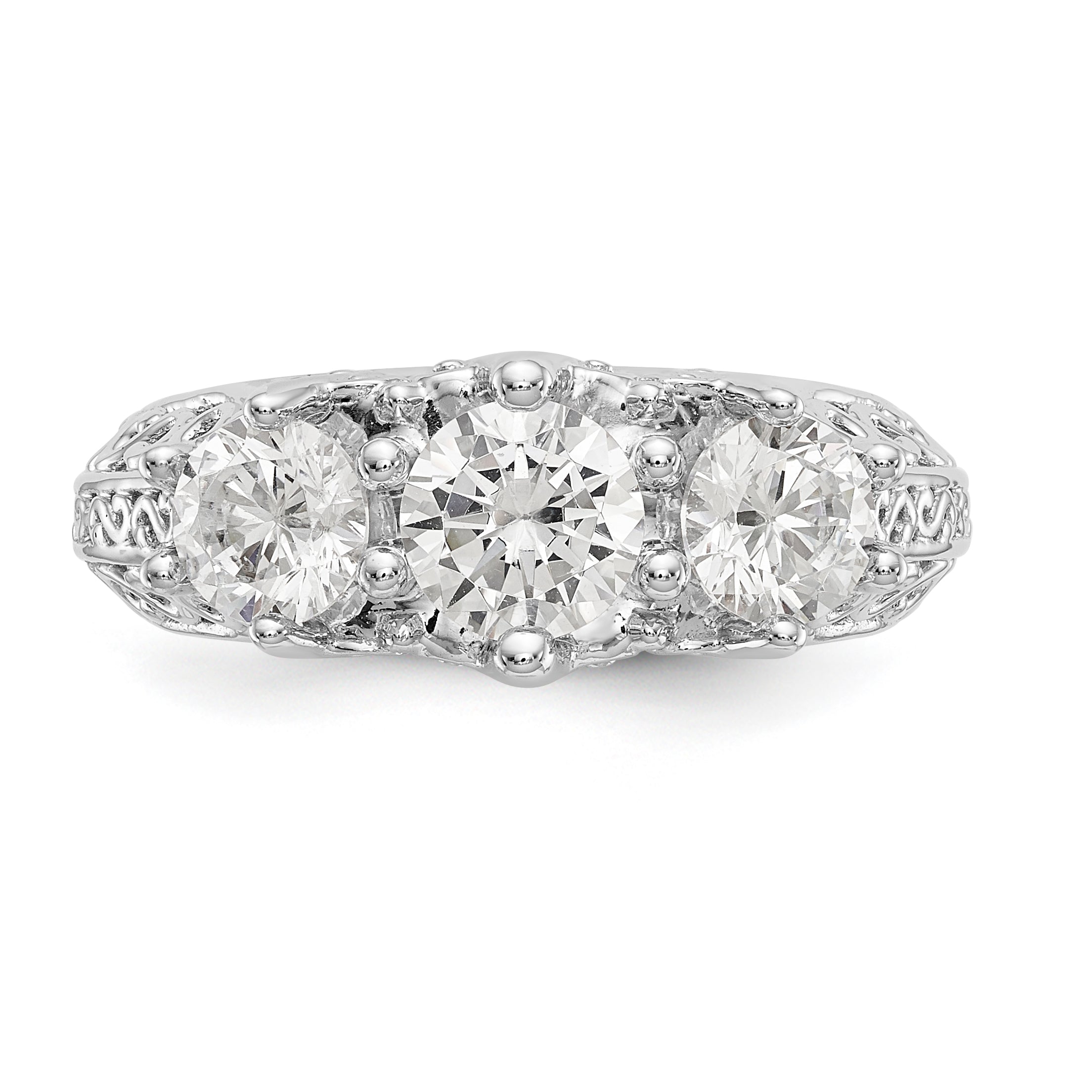 14K Weißgold Verlobungsring mit 3 simulierten Diamanten