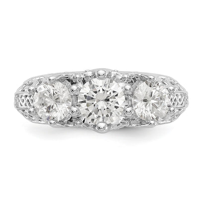 14K Weißgold Verlobungsring mit 3 simulierten Diamanten