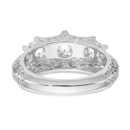 14K Weißgold Verlobungsring mit 3 simulierten Diamanten