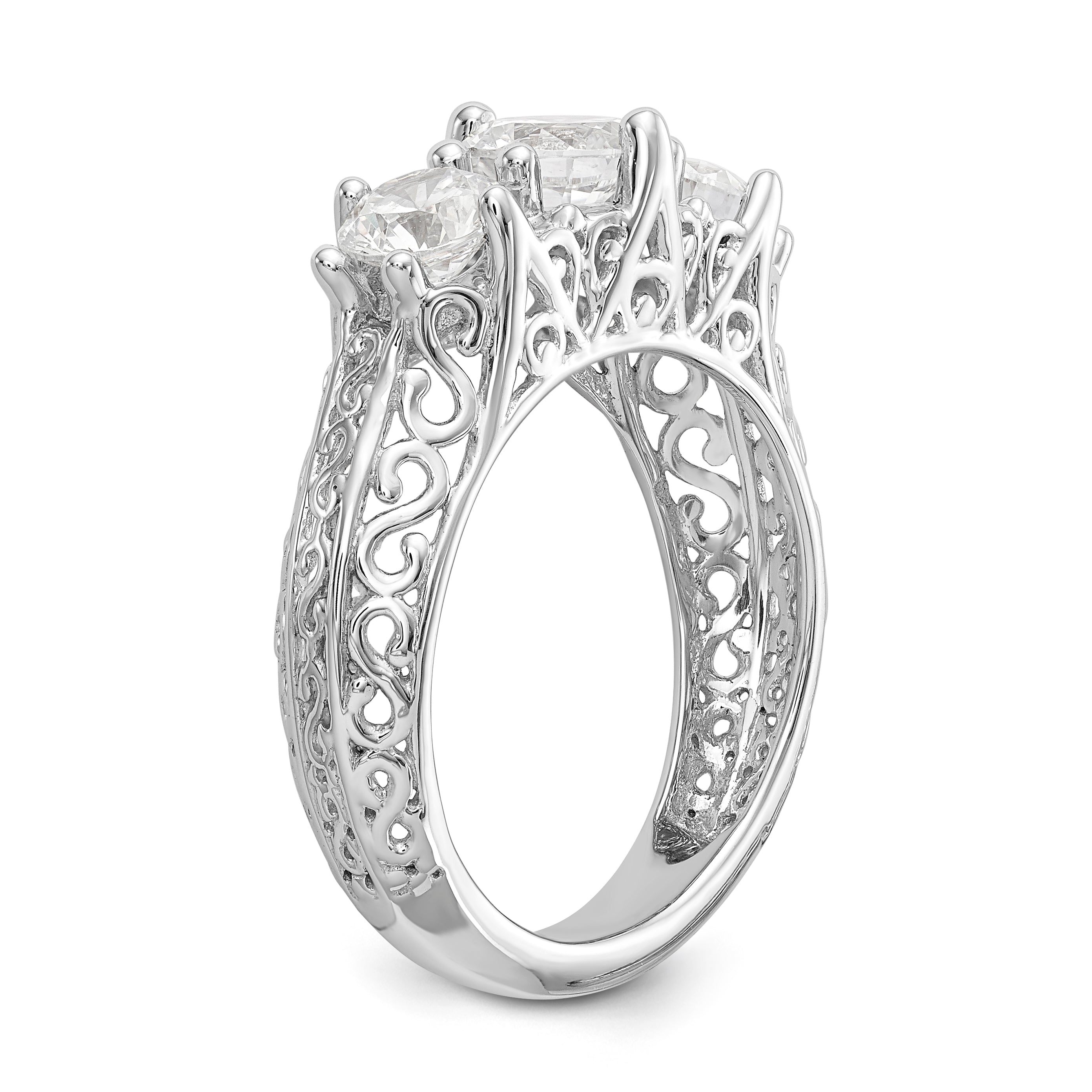 14K Weißgold Verlobungsring mit 3 simulierten Diamanten