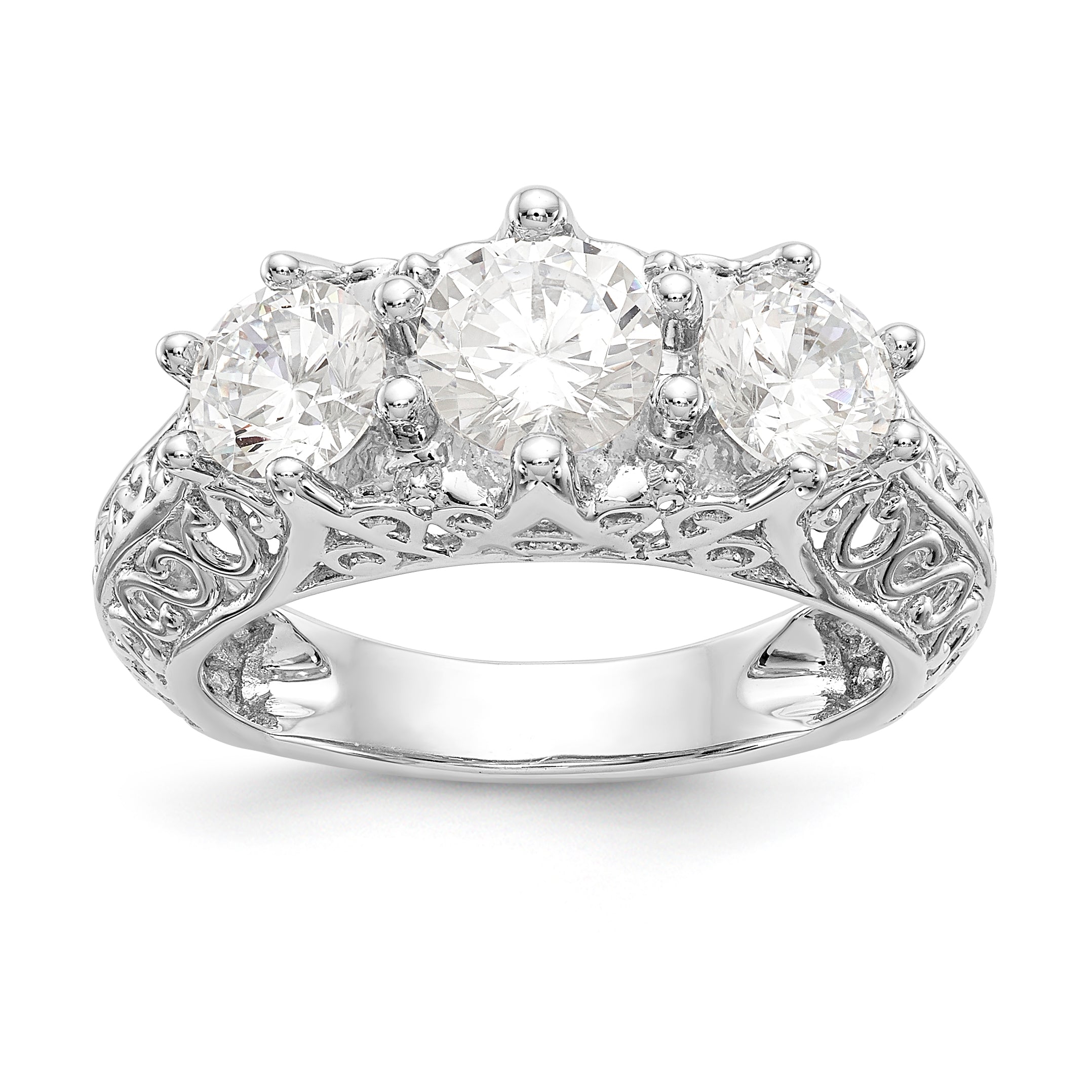 14K Weißgold Verlobungsring mit 3 simulierten Diamanten