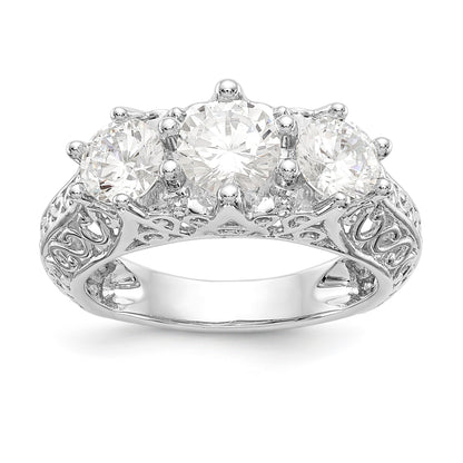 14K Weißgold Verlobungsring mit 3 simulierten Diamanten