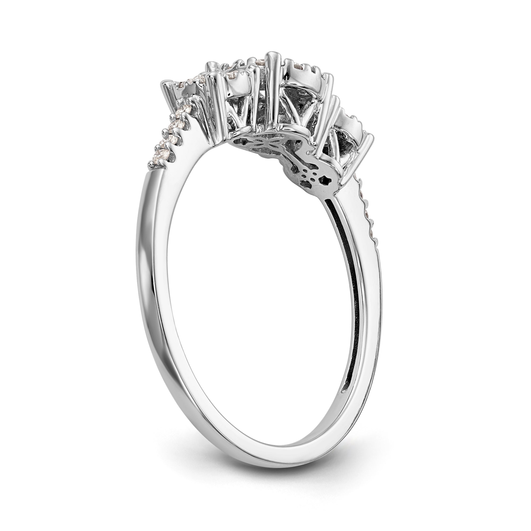 14K Weißgold Verlobungsring mit 3 Diamanten