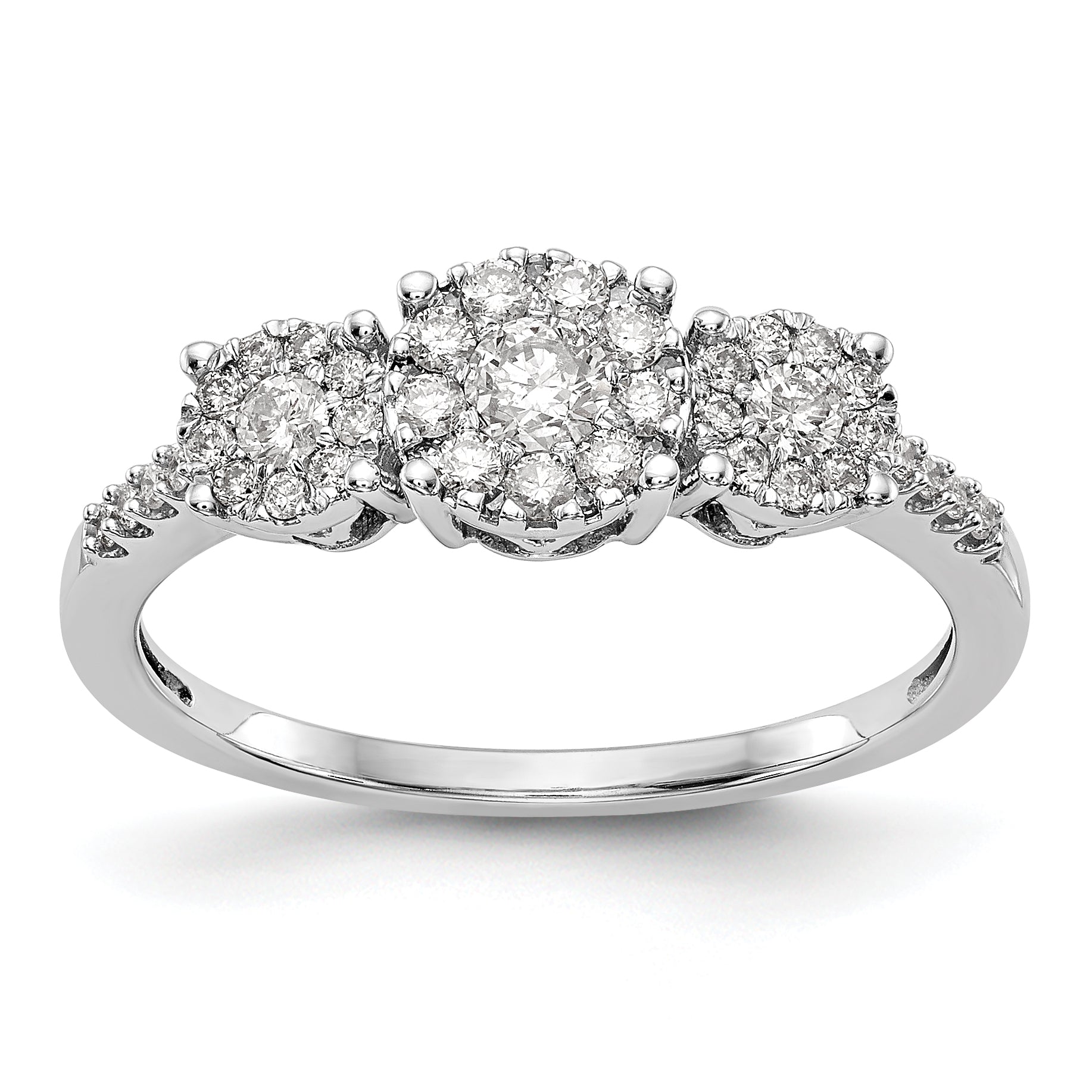 14K Weißgold Verlobungsring mit 3 Diamanten